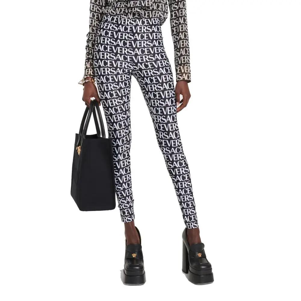 Versace Black Elastane Leggings