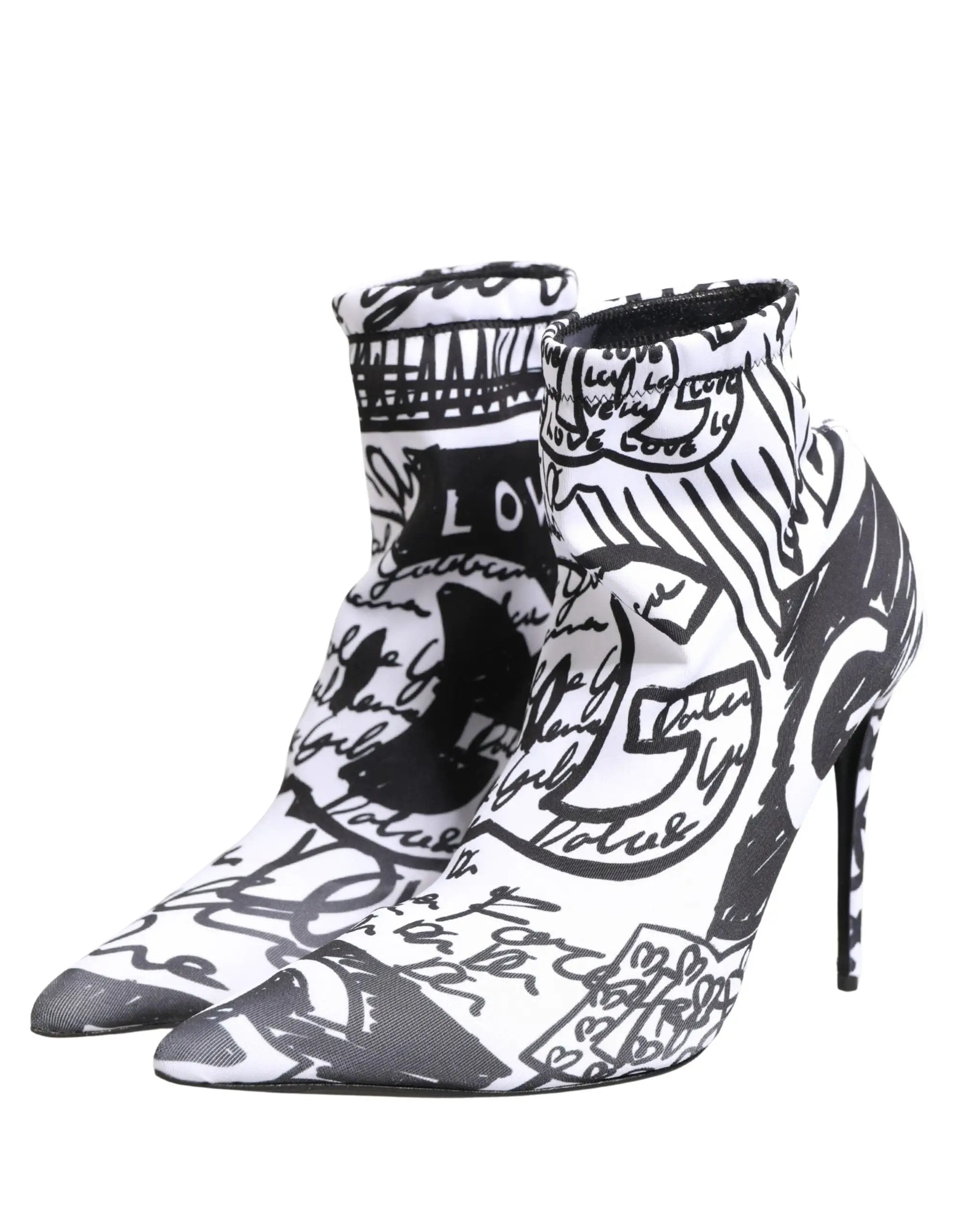 Bottes Dolce & Gabbana Blanches en Tissu Extensible à Graffitis