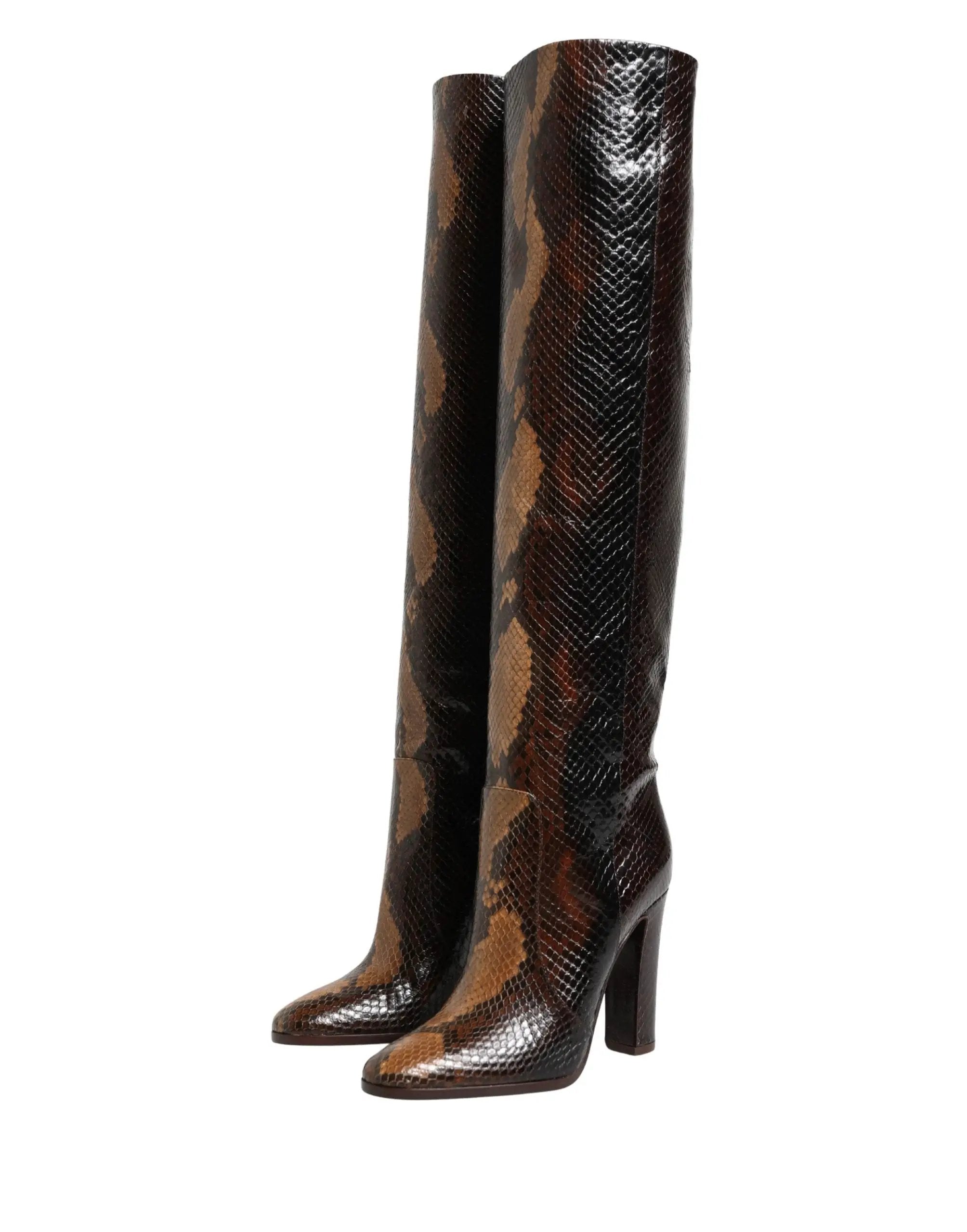 Bottes hautes Dolce & Gabbana en cuir exotique marron