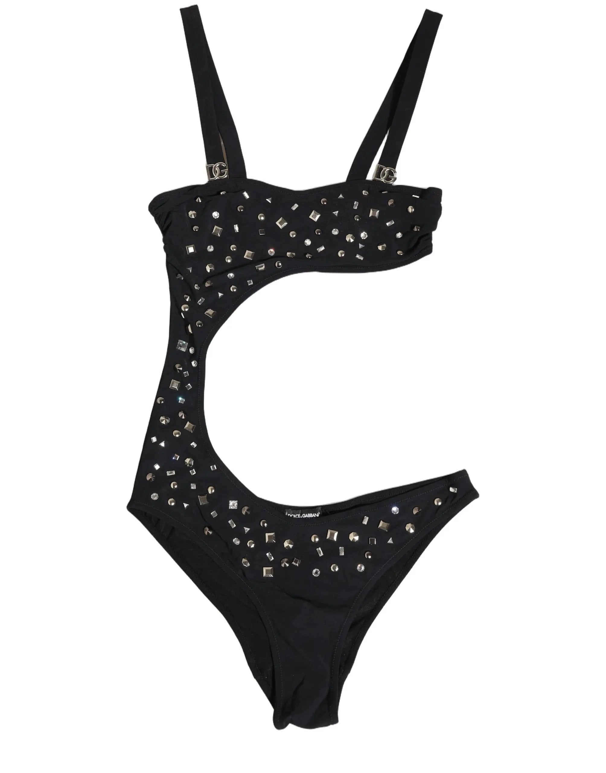 Dolce & Gabbana Black Embellished Cutout Bandeau One Piece Swimwear