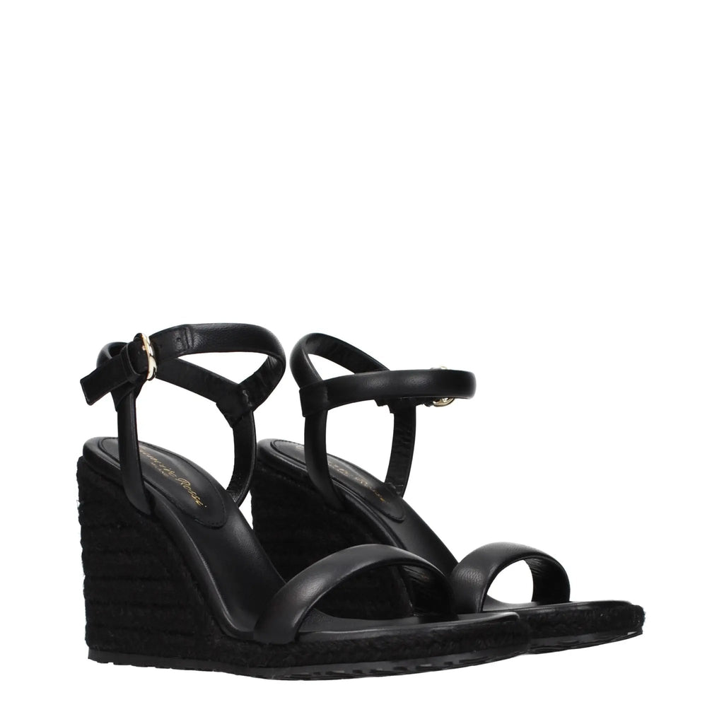 Gianvito Rossi Black Leather Wedge Sandals