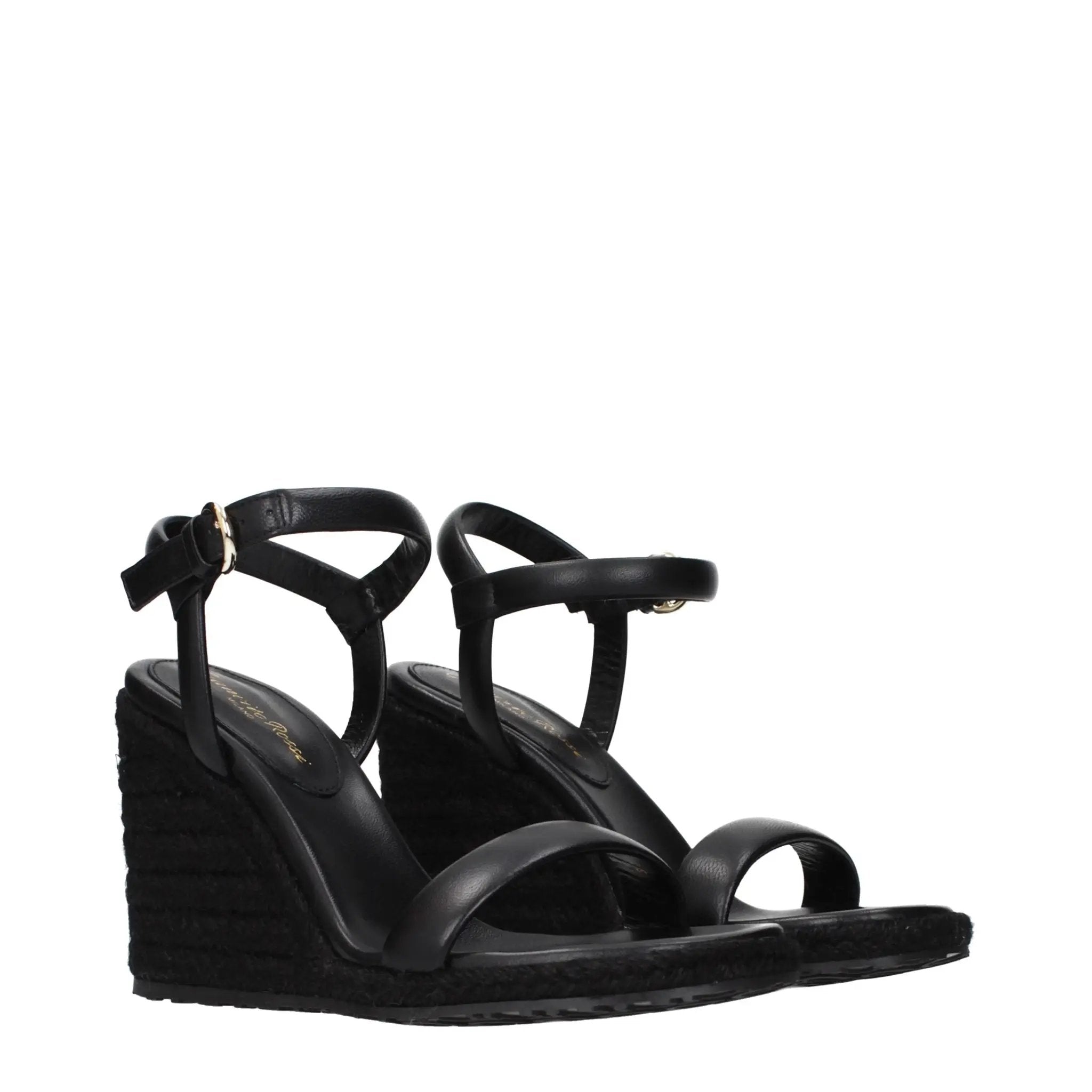 Gianvito Rossi Black Leather Wedge Sandals