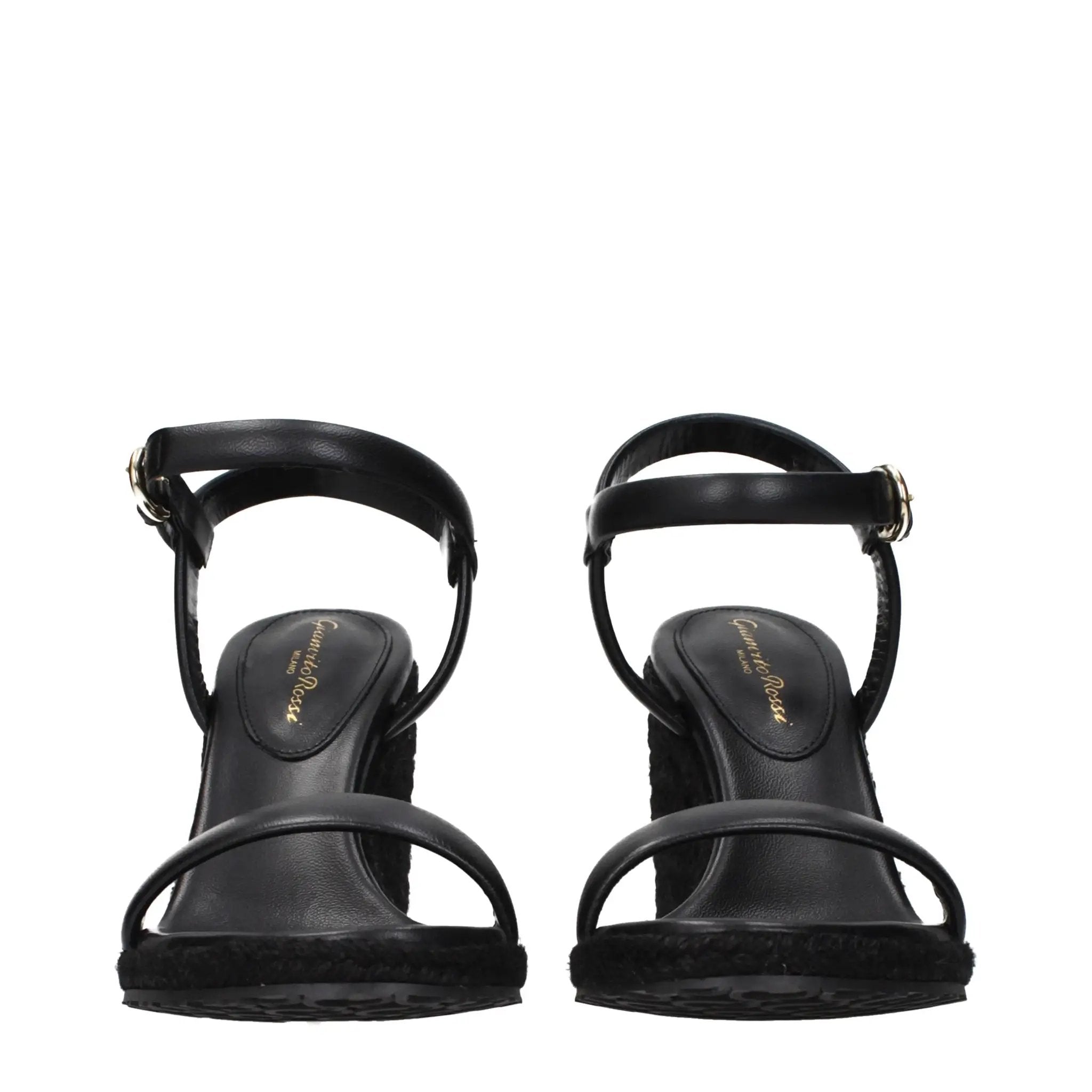 Gianvito Rossi Black Leather Wedge Sandals