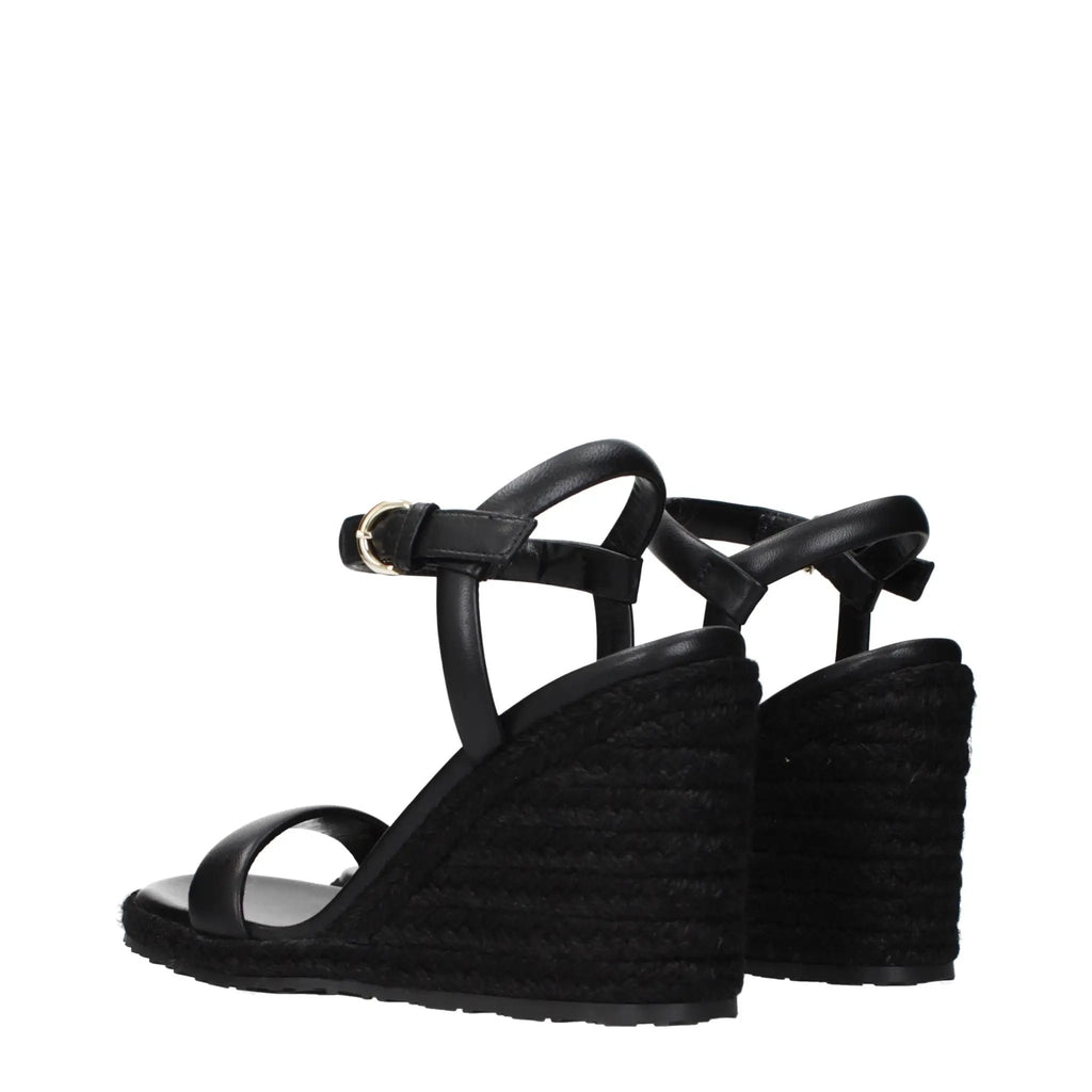 Gianvito Rossi Black Leather Wedge Sandals