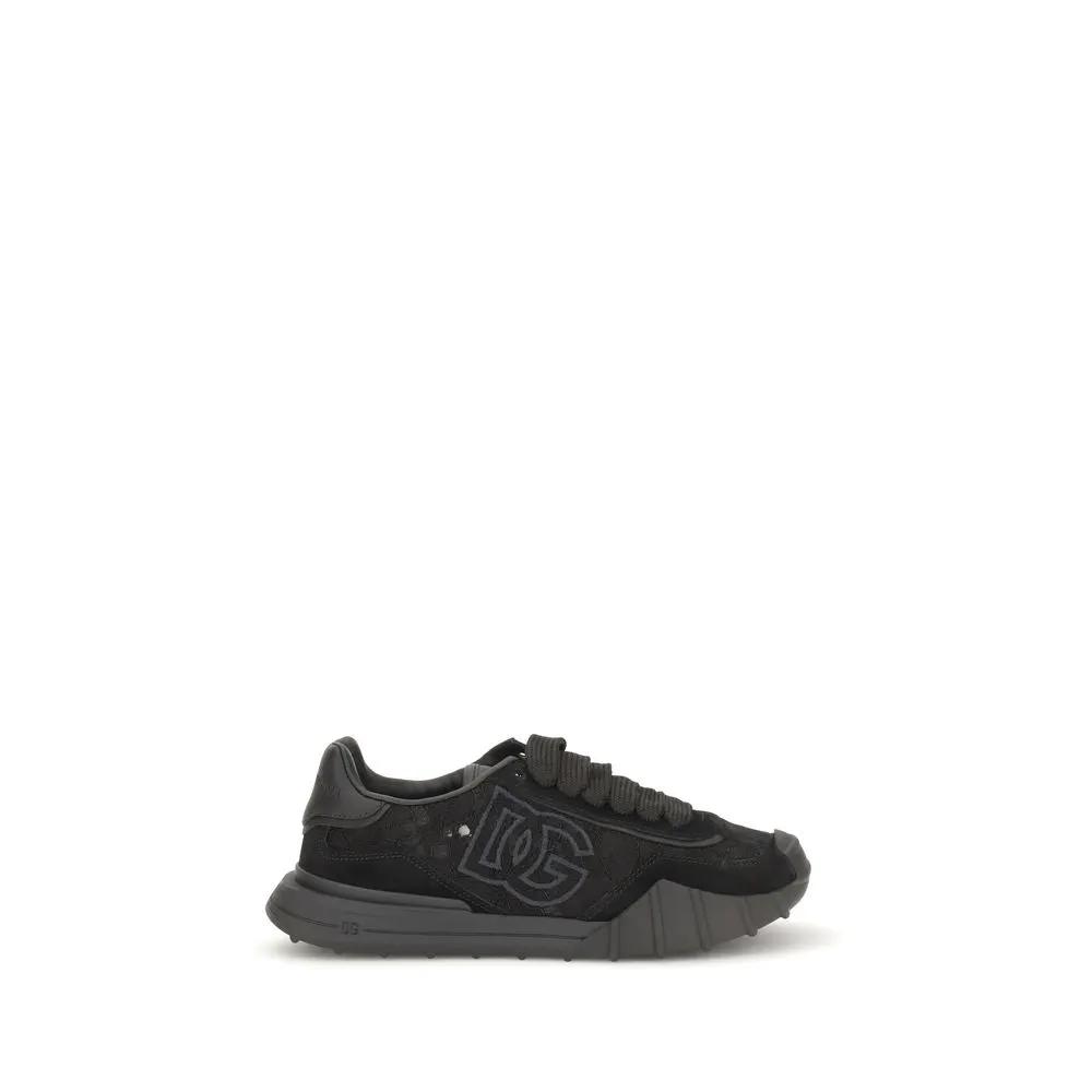 Dolce & Gabbana Black Calf Leather Bos Taurus Chunky Sneakers