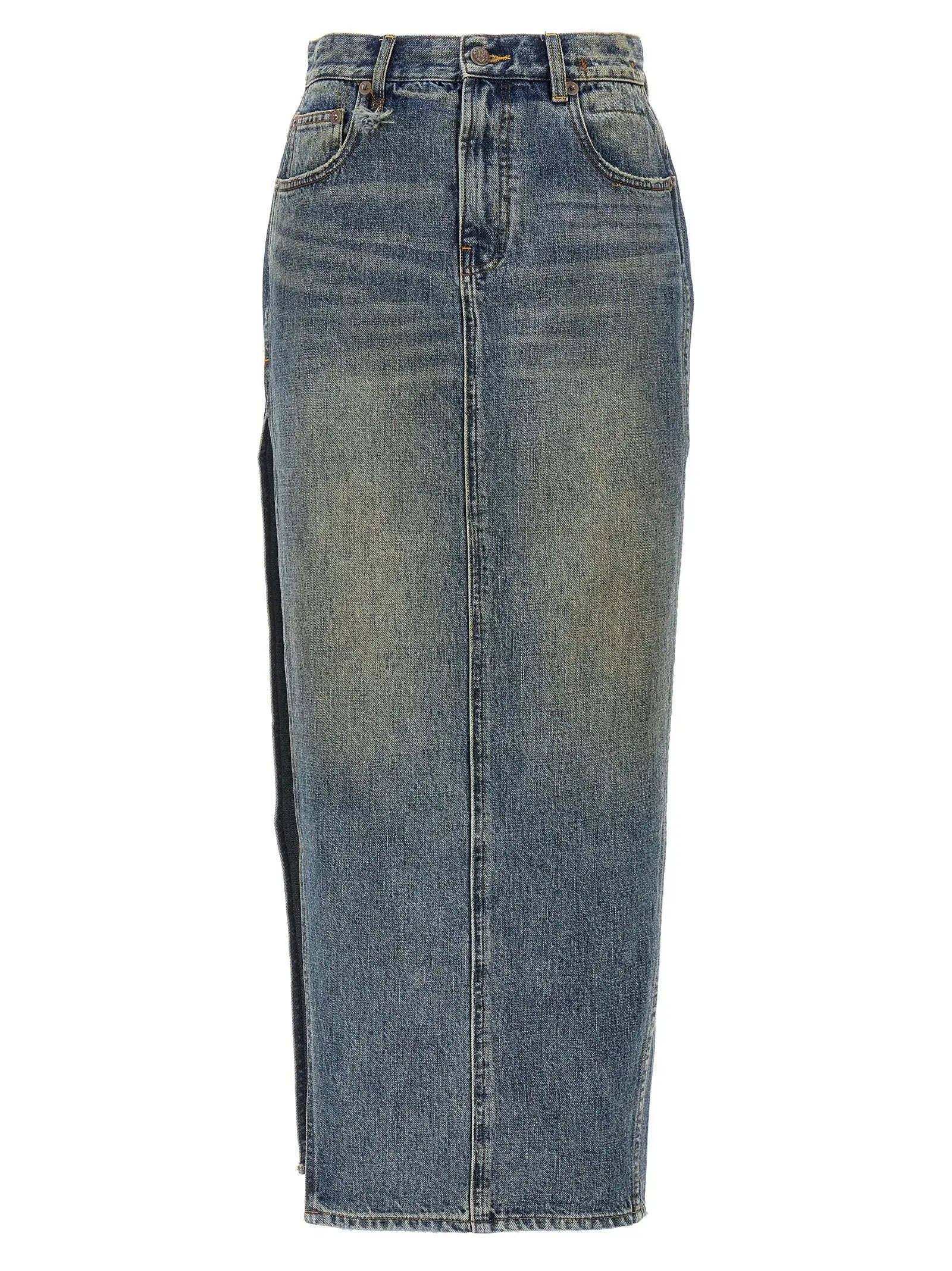 R13 Blue Cotton Mini Skirt