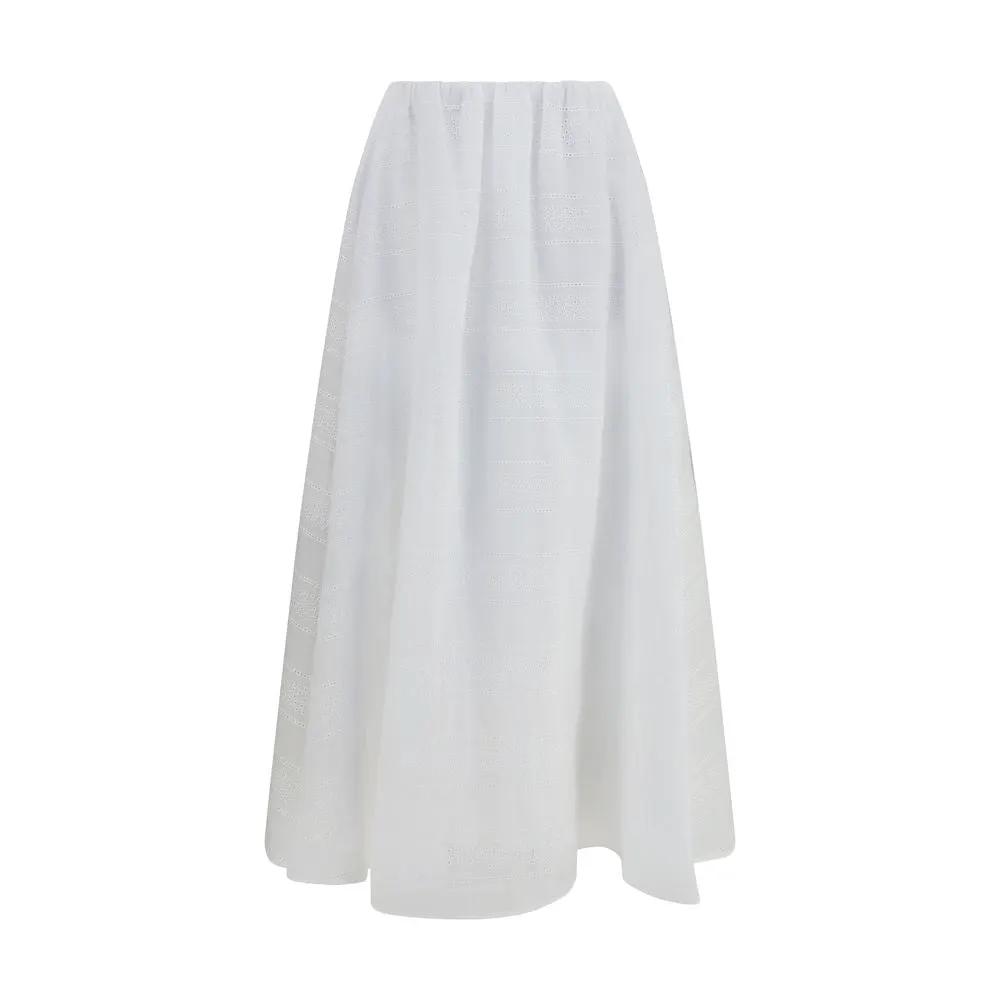 Brunello Cucinelli White Cotton Long Skirt