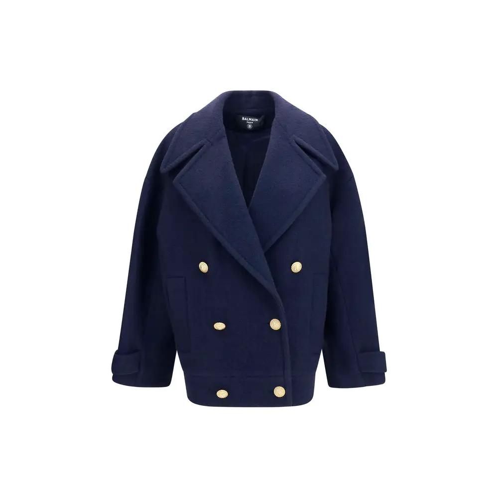 Manteau Balmain en laine bleue Oves Aries