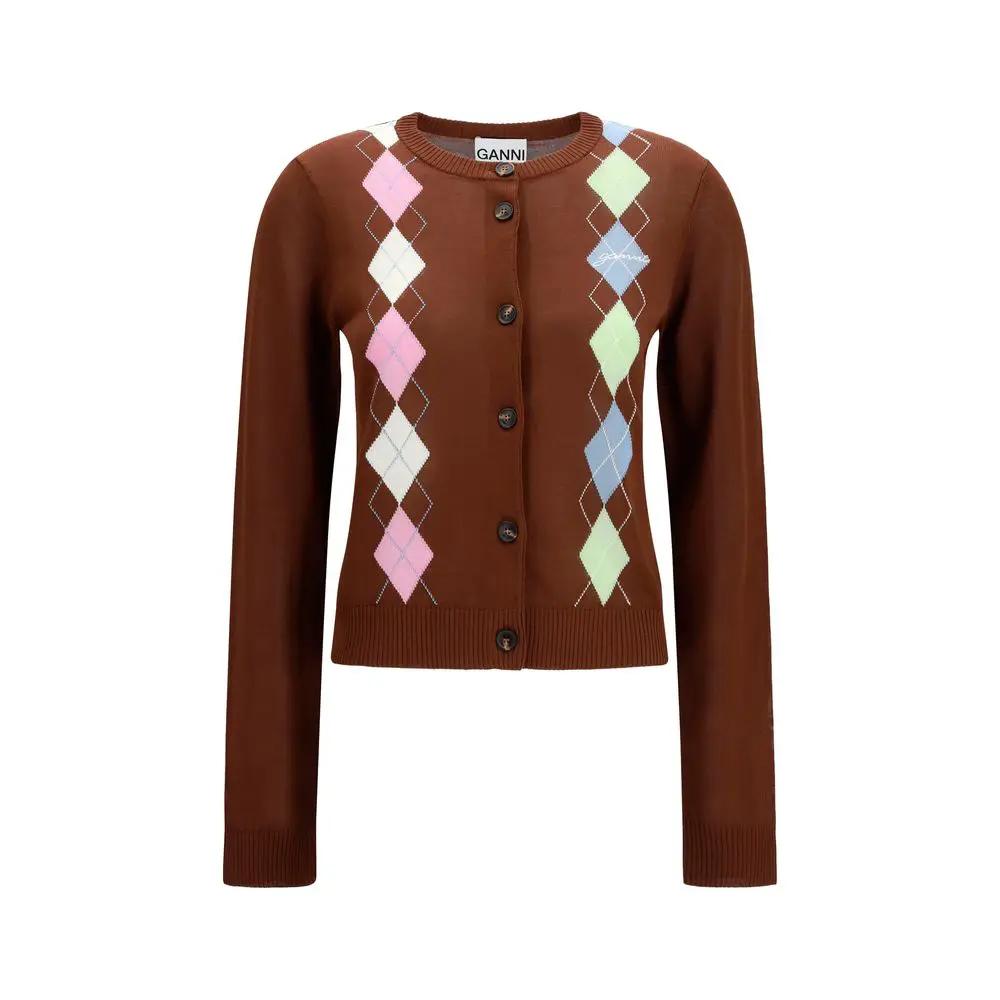 Ganni Brown Cotton Cardigan
