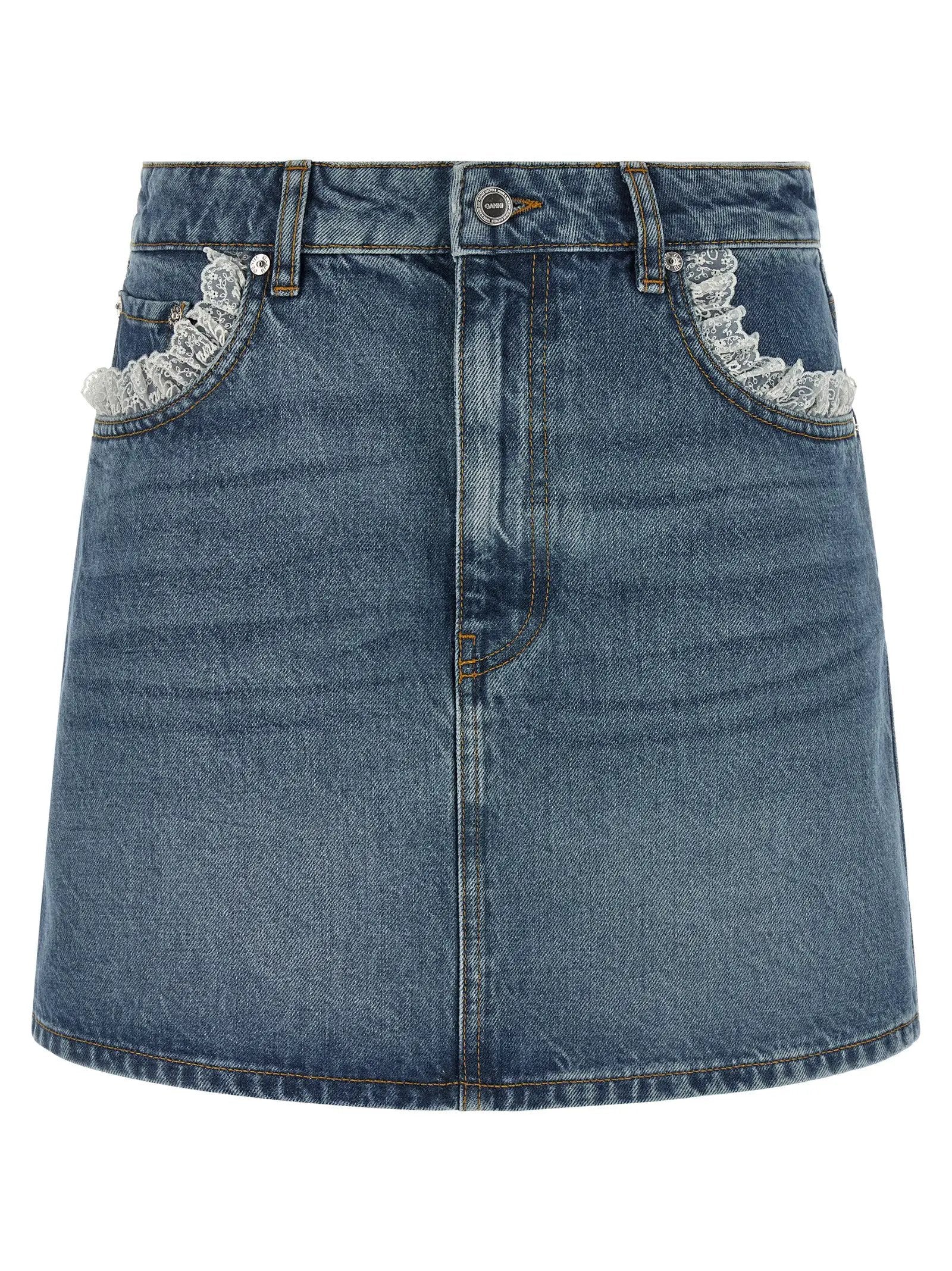 Ganni Blue Cotton Long Skirt
