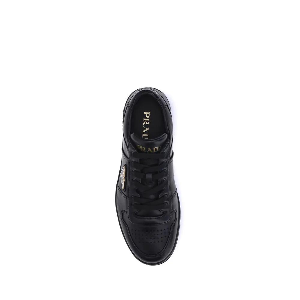 Prada Black Calf Leather Bos Taurus Low Top Sneakers