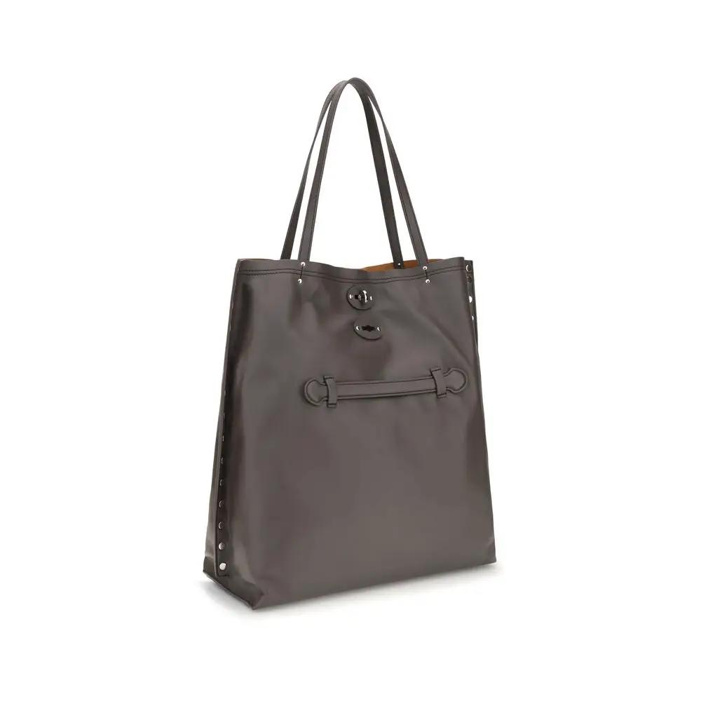 Zanellato Gray Calf Leather Bos Taurus Shoulder Bag