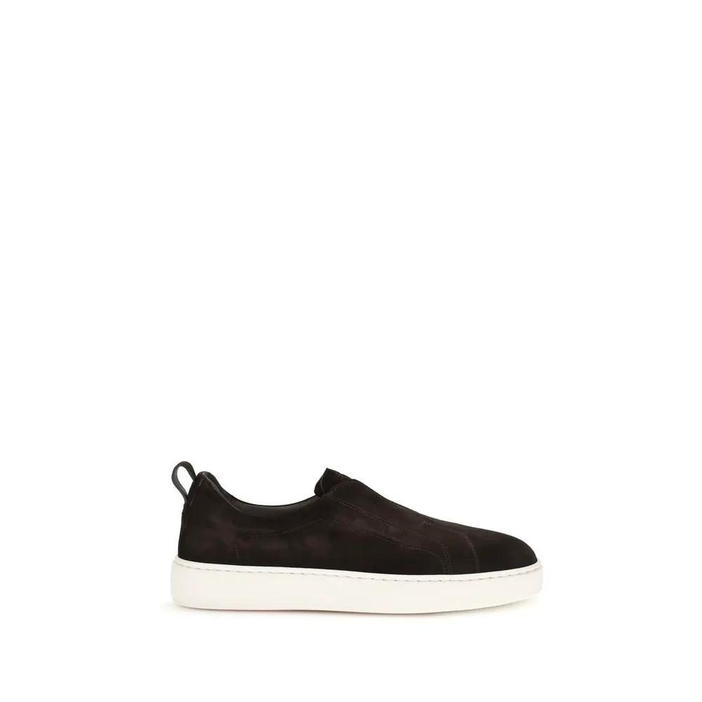 Santoni Brown Calf Leather Bos Taurus Sneakers