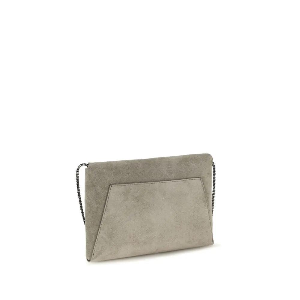 Brunello Cucinelli Gray Calf Leather Bos Taurus Shoulder Bag