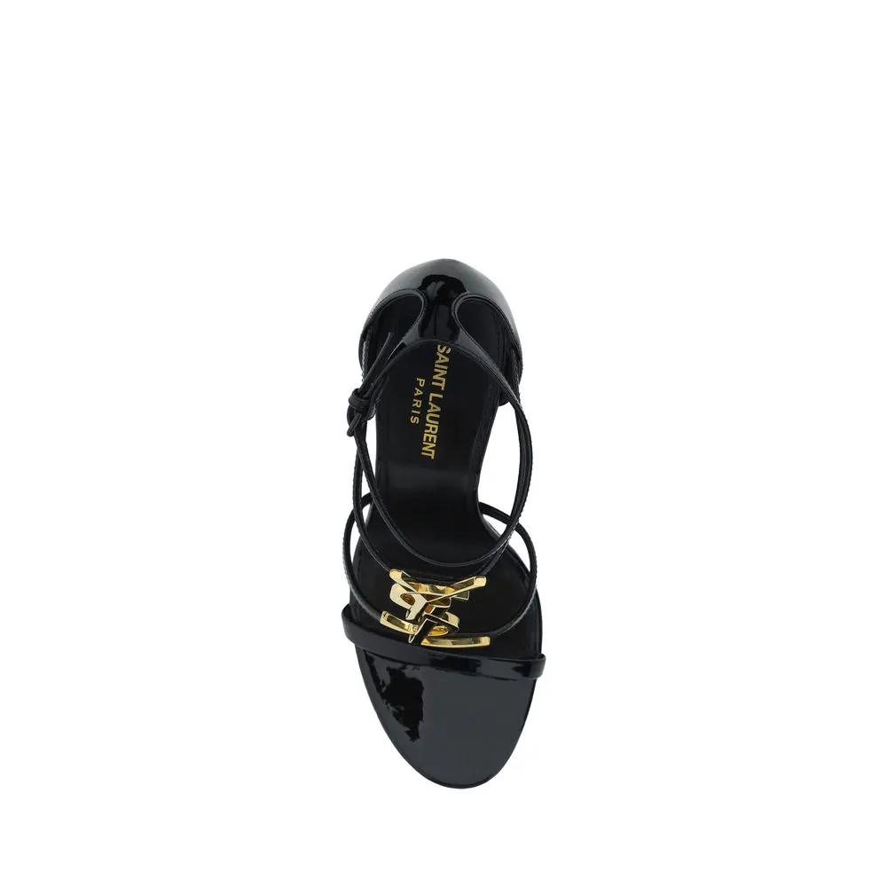 Saint Laurent Black Calf Leather Bos Taurus Stiletto Heel Sandals