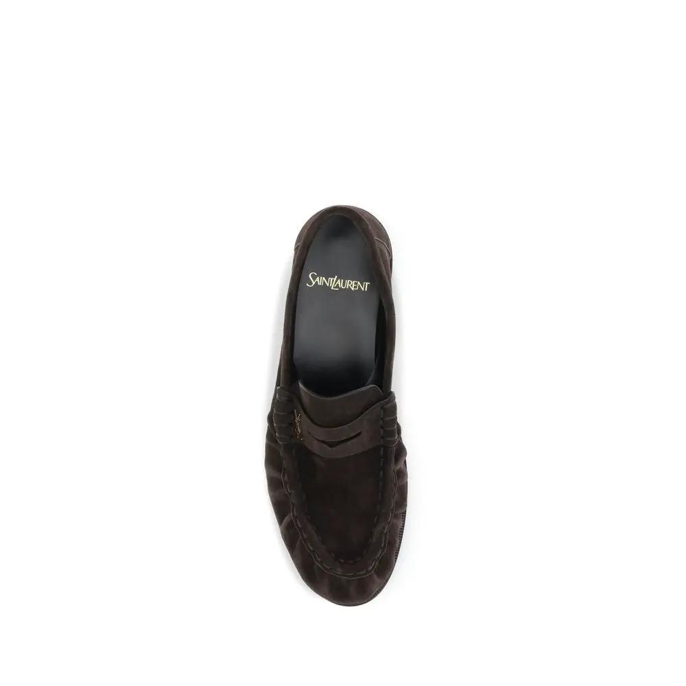 Mocassins à enfiler Saint Laurent Bos Taurus en cuir de veau marron