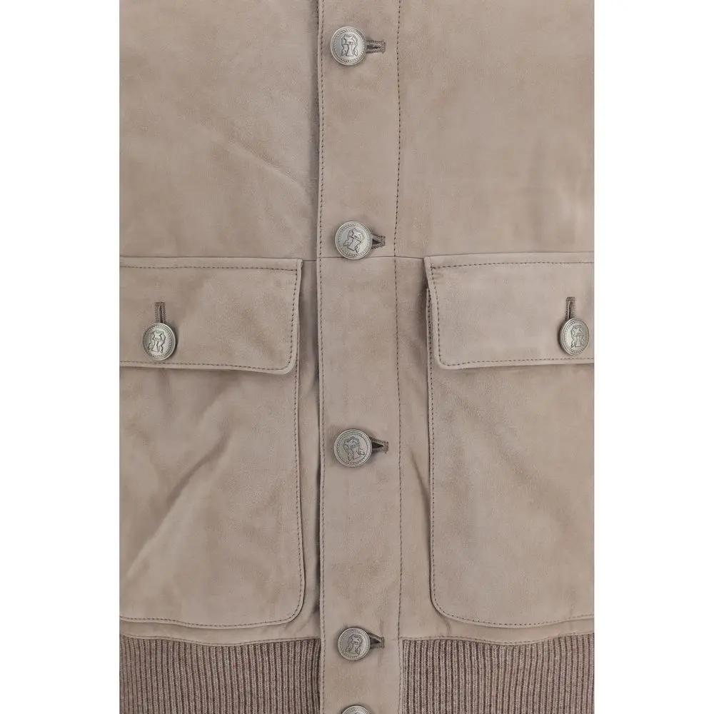 Brunello Cucinelli Beige Calf Leather Bos Taurus Leather Jacket