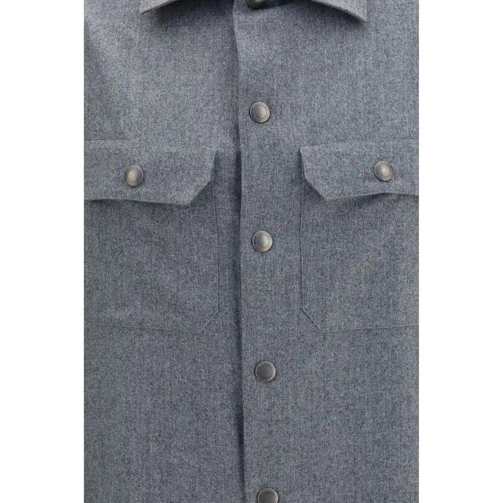 Brunello Cucinelli Gray Wool Oves Aries Shirt