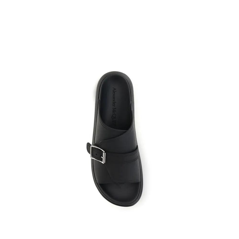 Alexander McQueen Black Calf Leather Bos Taurus Platform Sandals