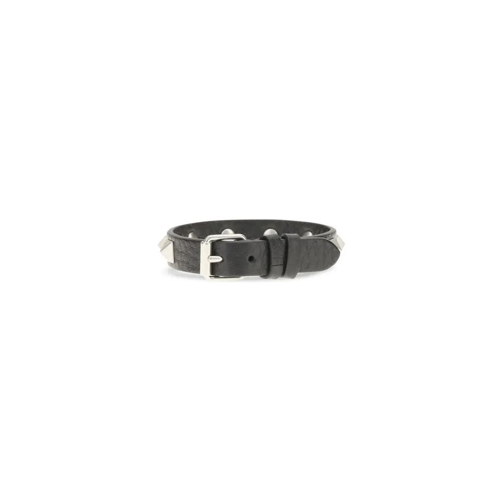 Valentino Garavani Black Calf Leather Bos Taurus Bracelet