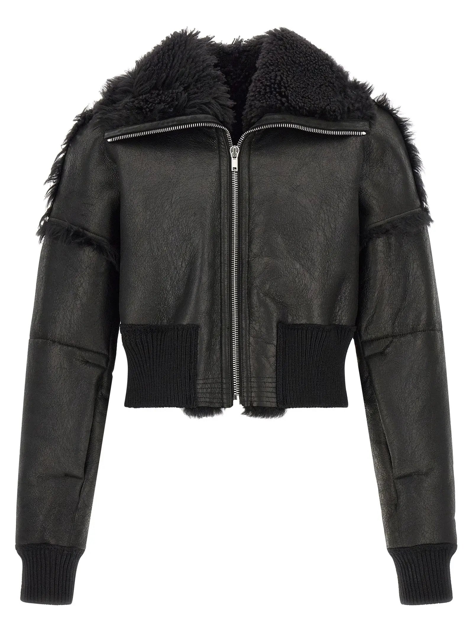 Rick Owens Black Lamb Fur Leather Jacket