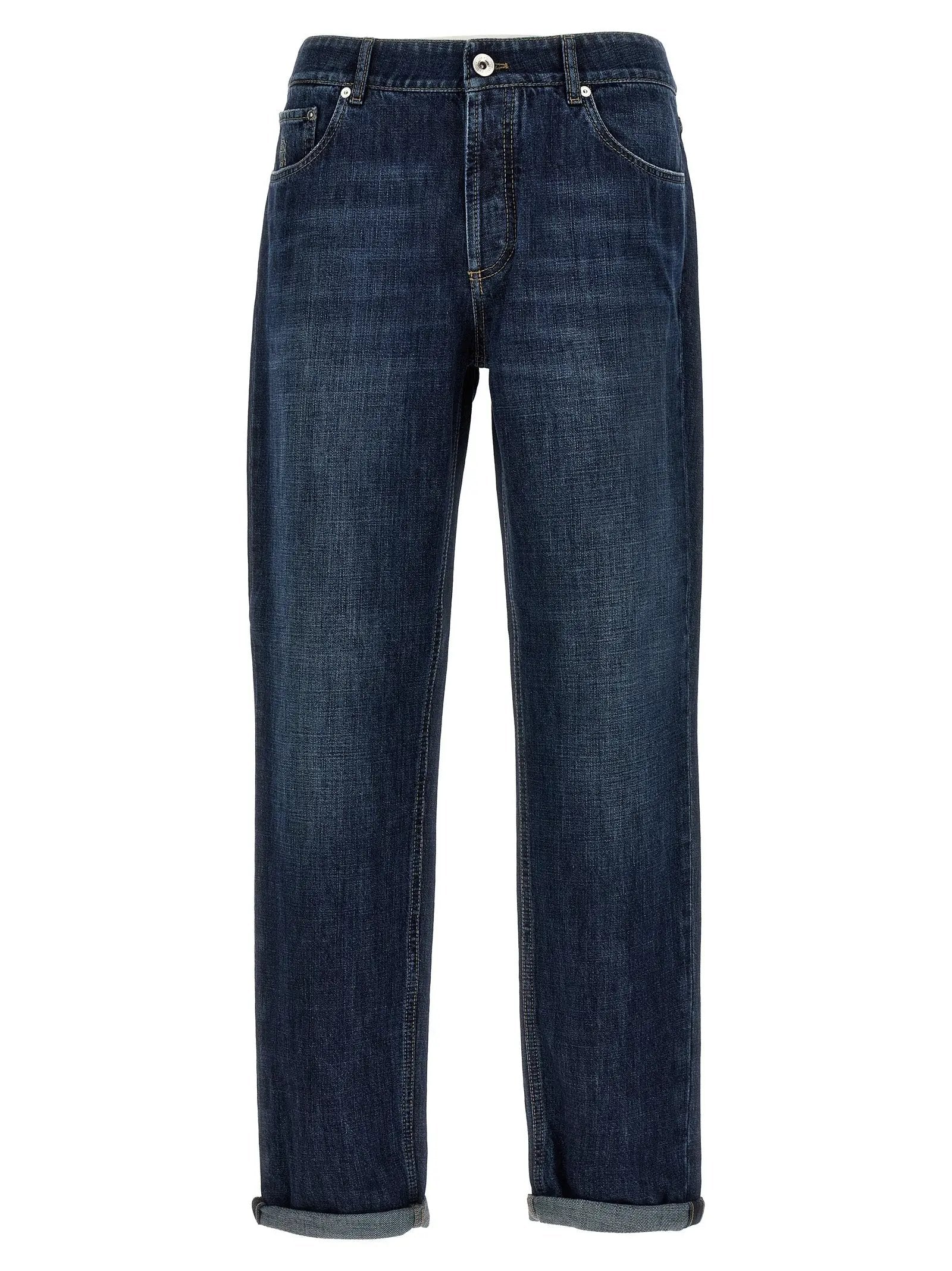 Jean droit en coton bleu Brunello Cucinelli