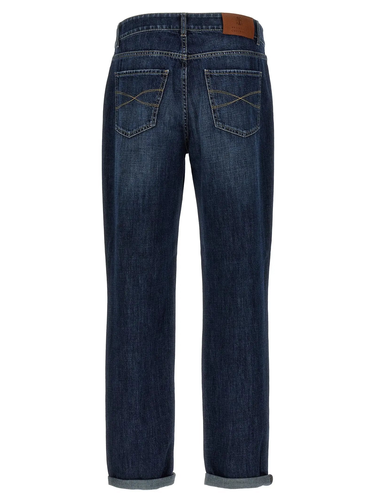 Jean droit en coton bleu Brunello Cucinelli