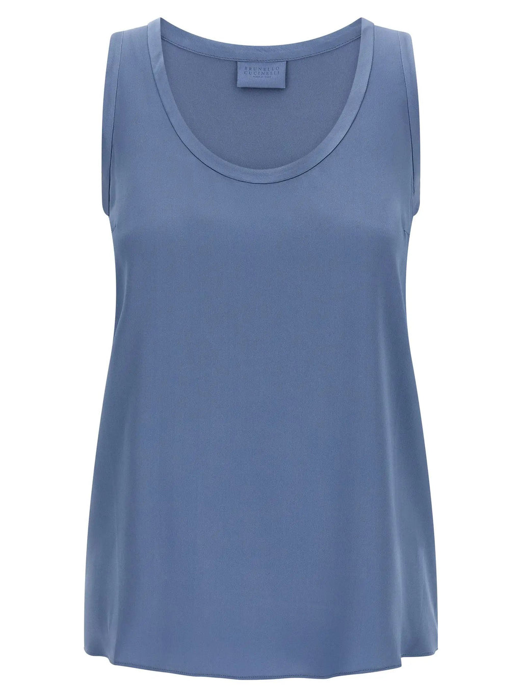 Brunello Cucinelli Blue Silk Sleeveles T-Shirt