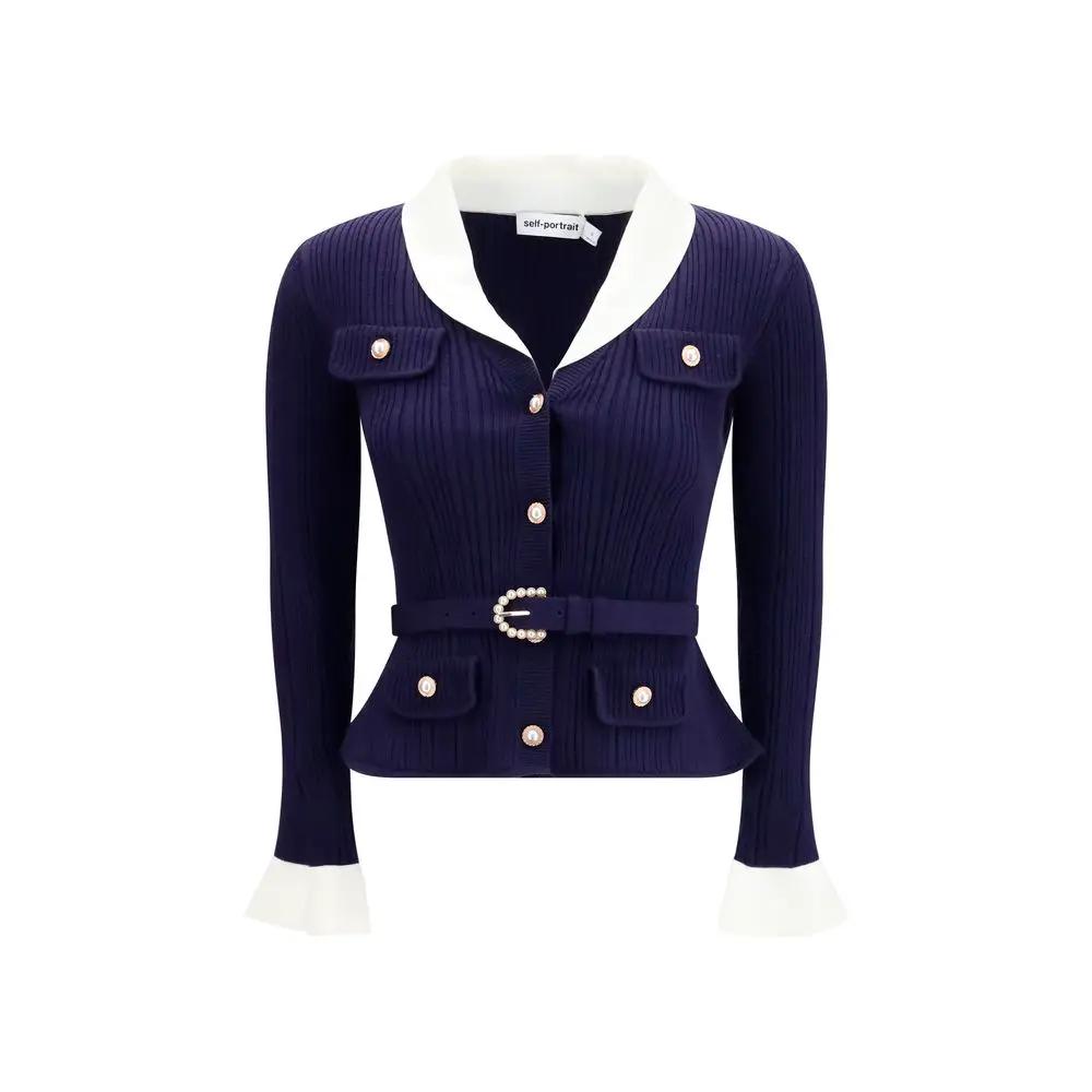 Self-Portrait Blue Polyamide Cardigan