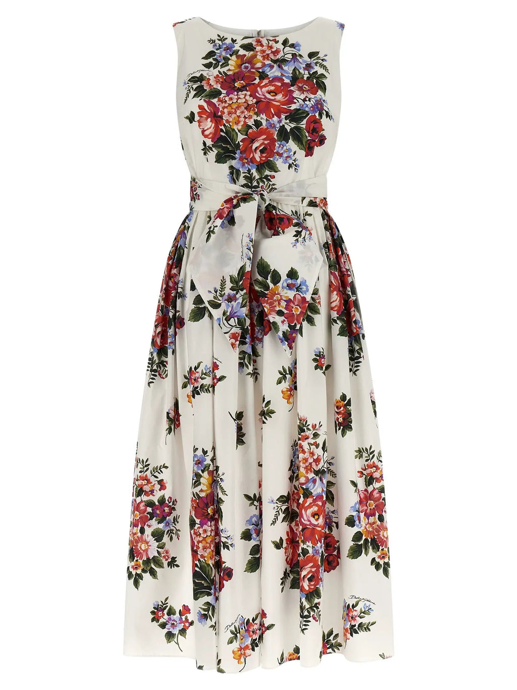 Women's White Cotton Midi Dress – Dolce & Gabbana Bouquet di Fiori Print Dress