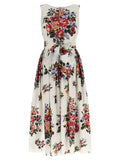 Women's White Cotton Midi Dress – Dolce & Gabbana Bouquet di Fiori Print Dress
