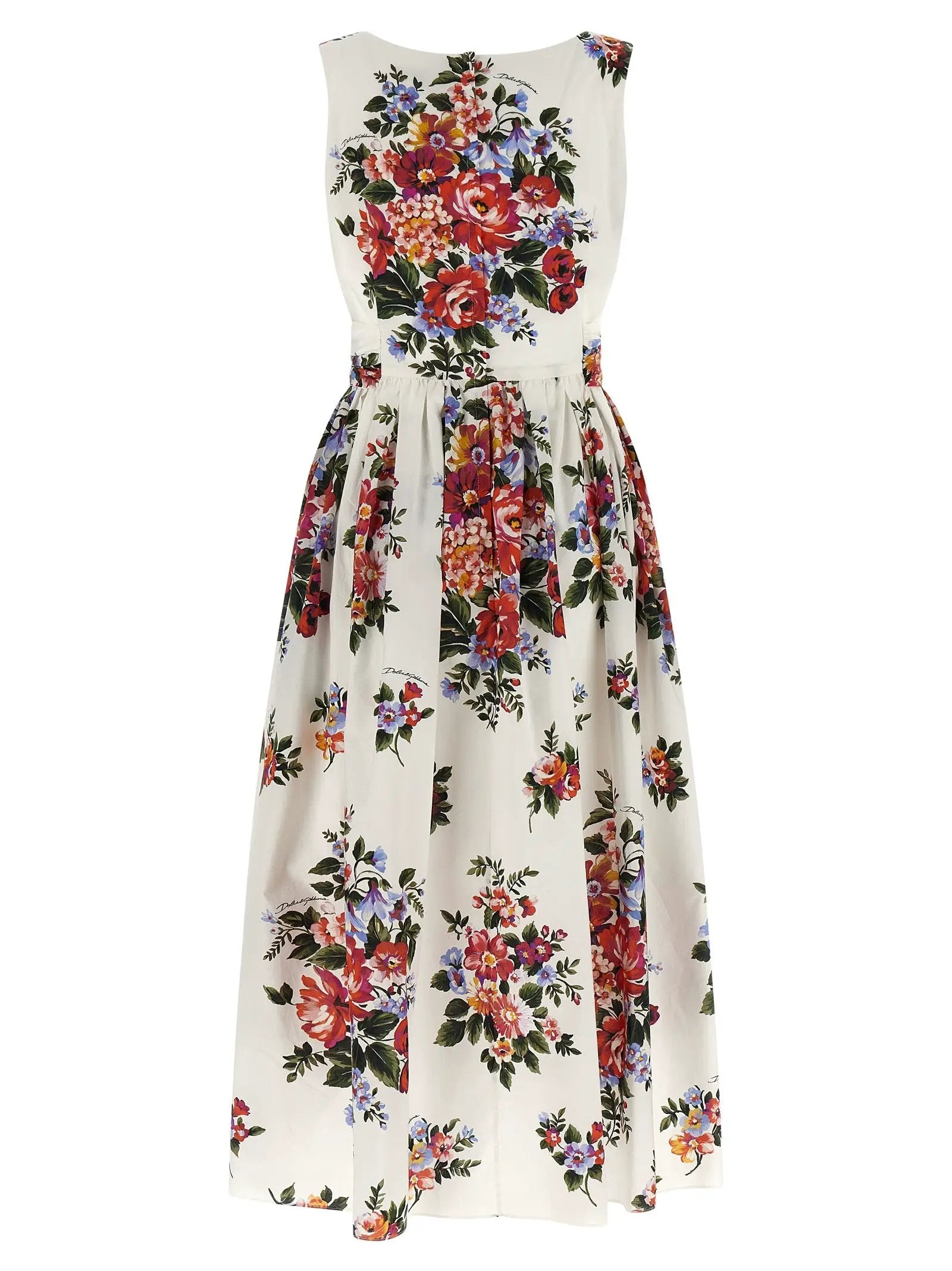Women's White Cotton Midi Dress – Dolce & Gabbana Bouquet di Fiori Print Dress