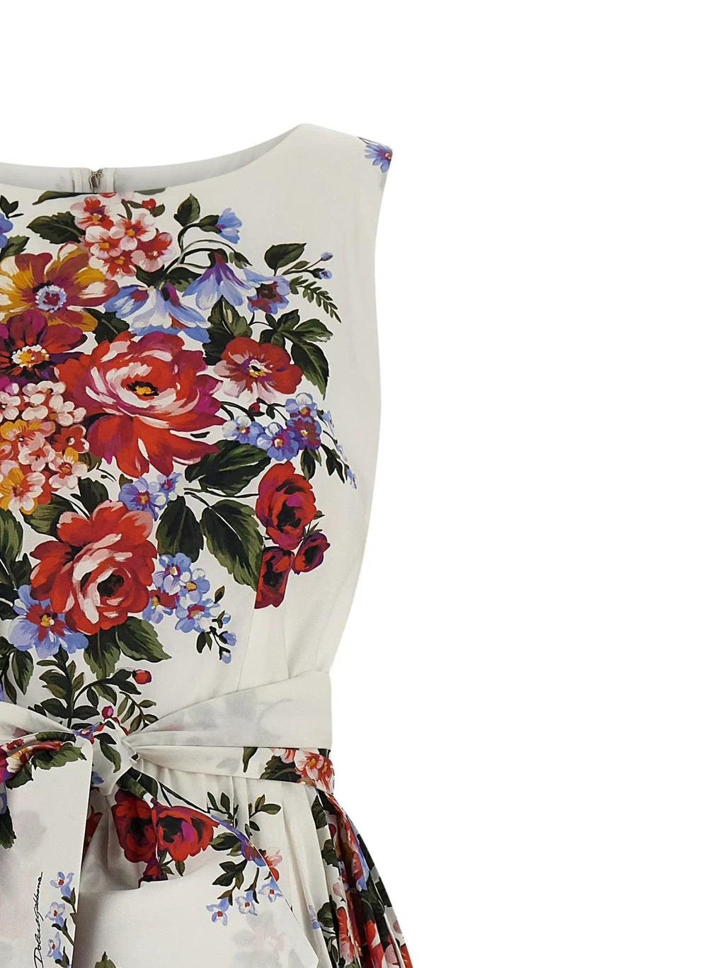 Women's White Cotton Midi Dress – Dolce & Gabbana Bouquet di Fiori Print Dress