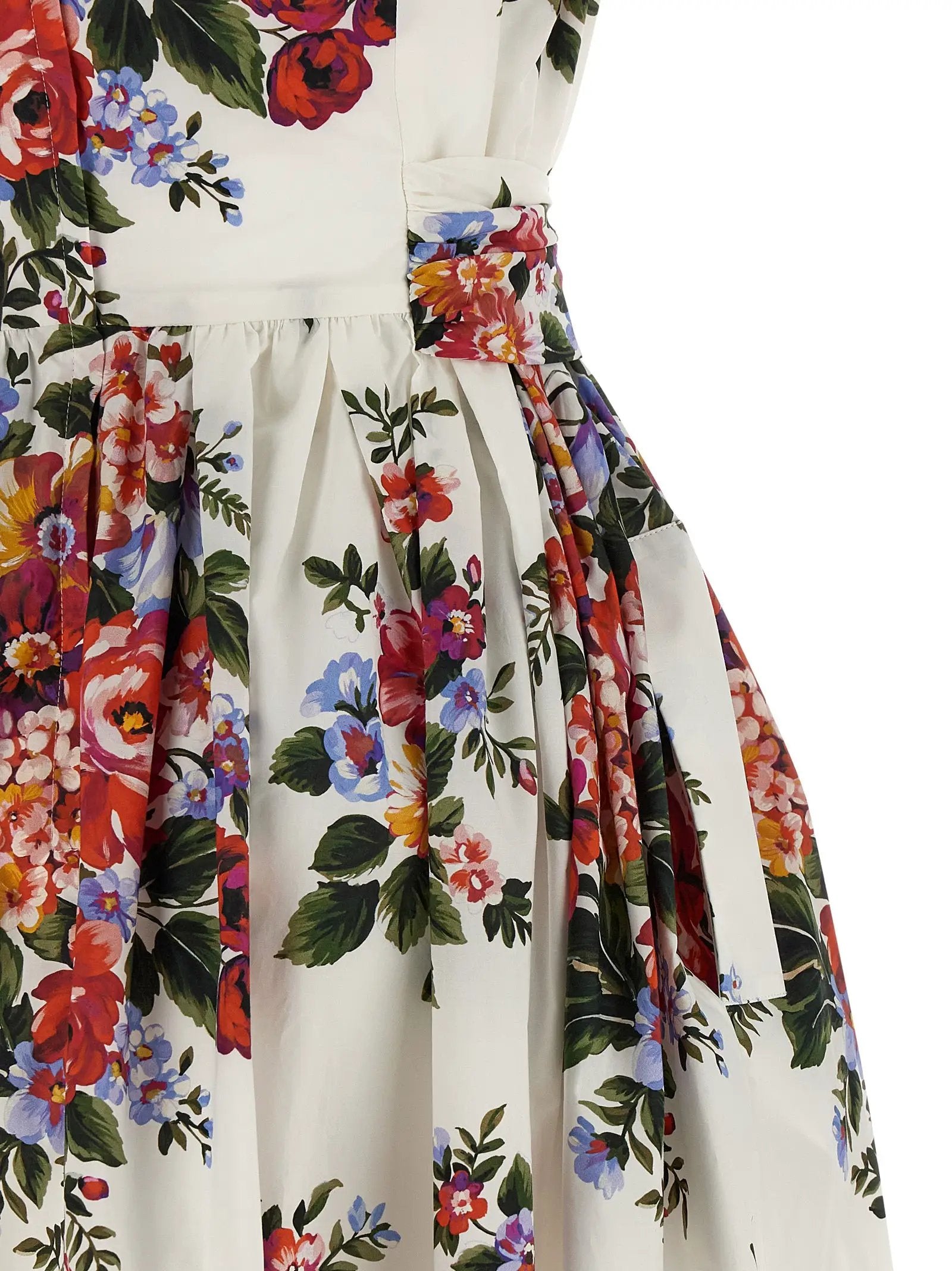 Women's White Cotton Midi Dress – Dolce & Gabbana Bouquet di Fiori Print Dress