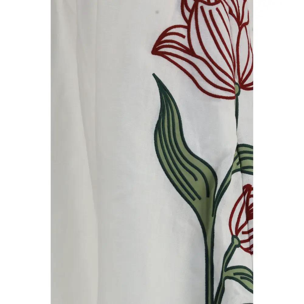 FARM RIO White Linen Midi Skirt