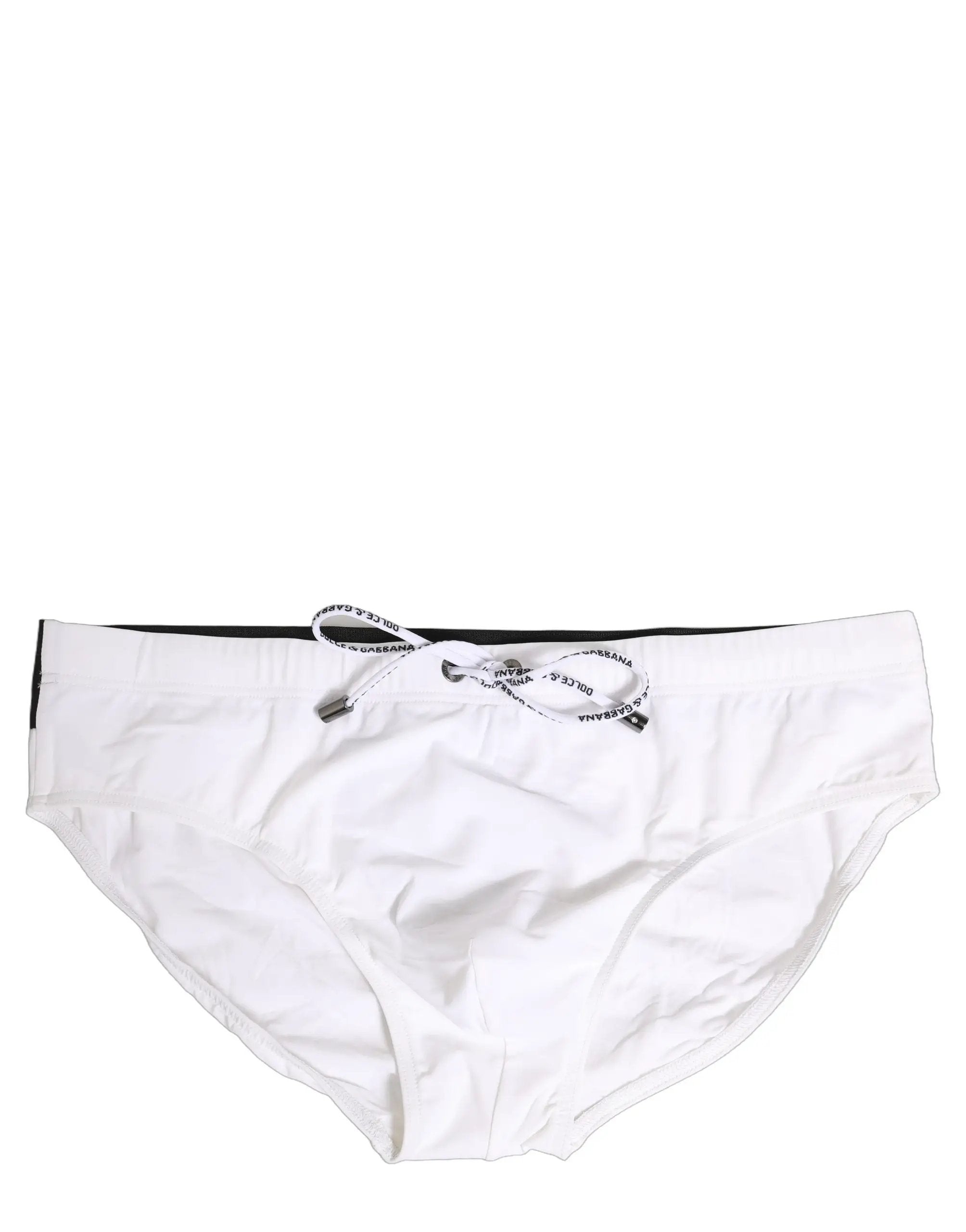 Dolce & Gabbana White Stretch Drawstring Swim Brief Swimwear