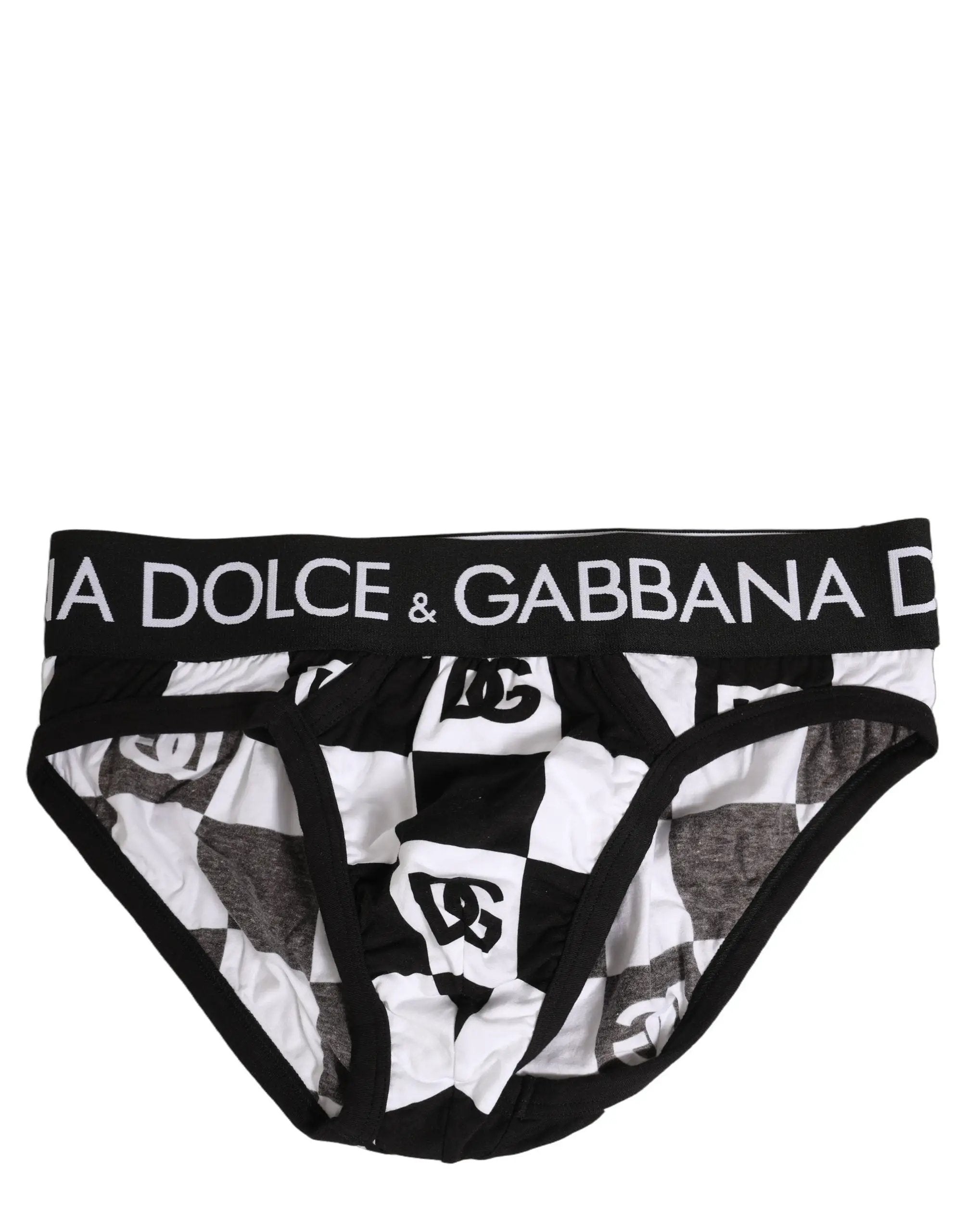 Dolce & Gabbana Black White Logo Checkered Midi Brief Underwear