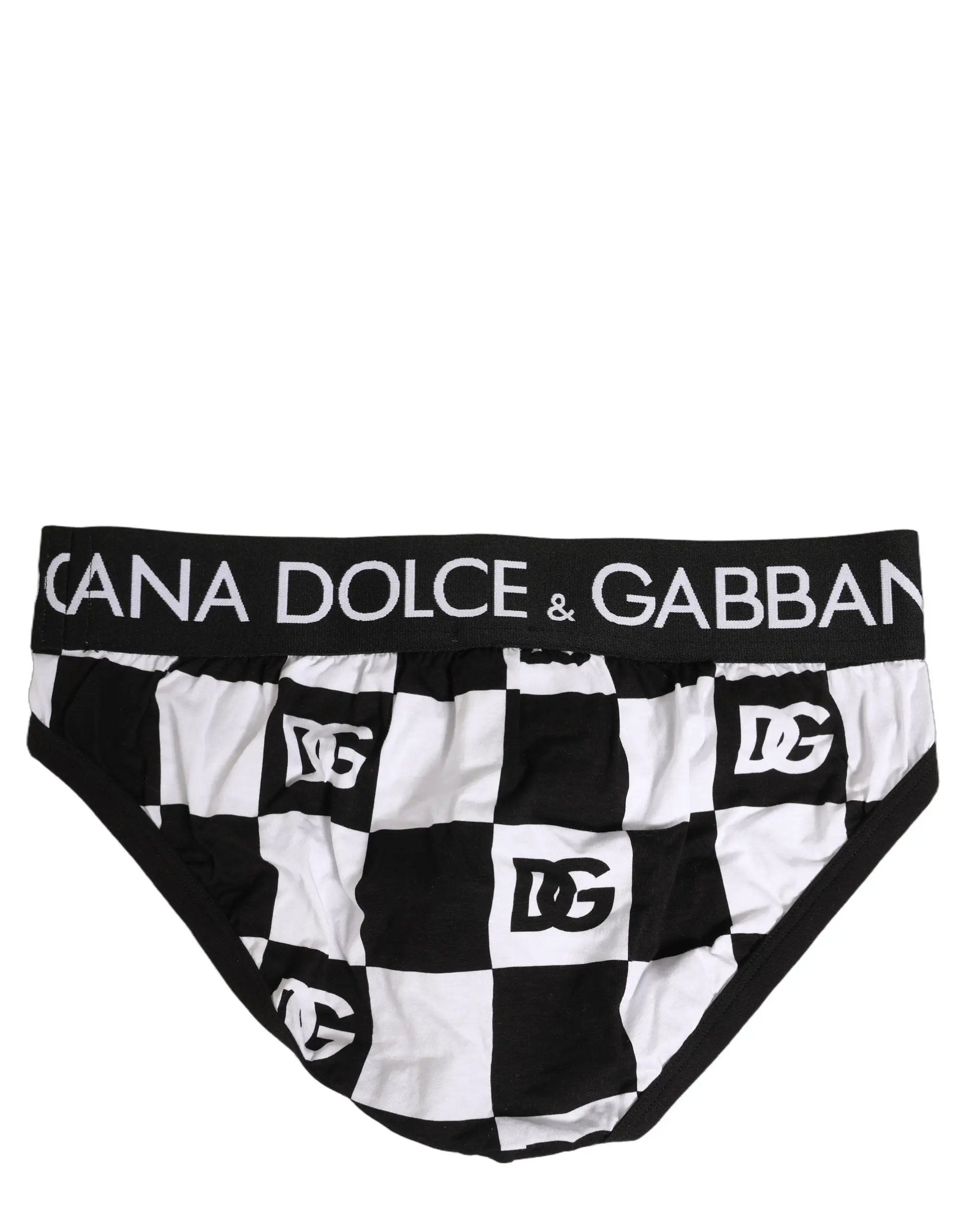Dolce & Gabbana Black White Logo Checkered Midi Brief Underwear