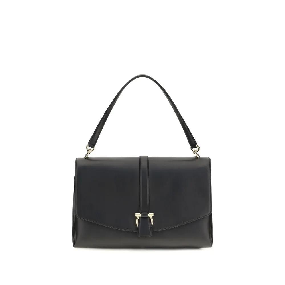 Ferragamo Black Calf Leather Bos Taurus Shoulder Bag
