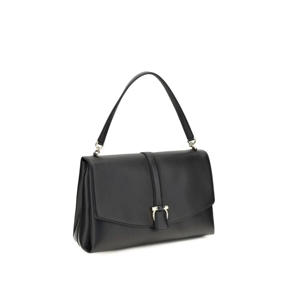 Ferragamo Black Calf Leather Bos Taurus Shoulder Bag