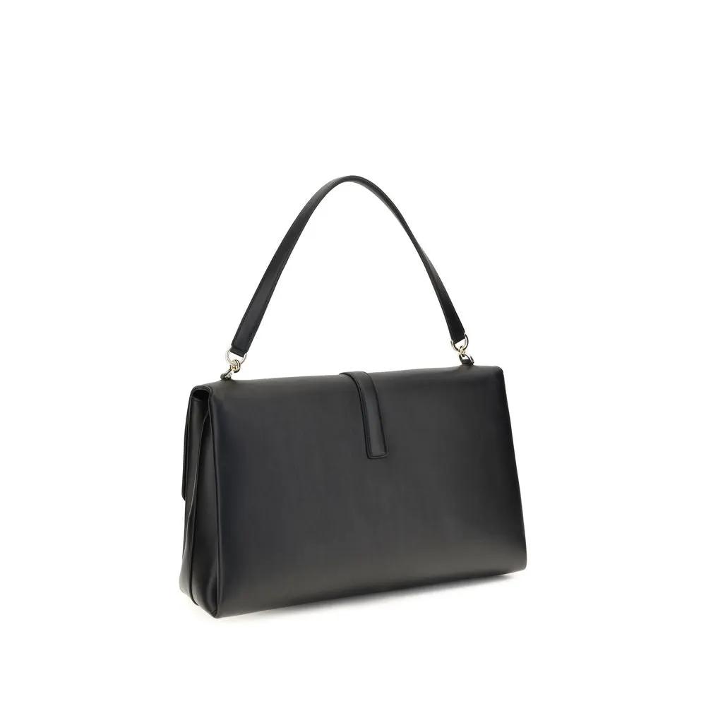 Ferragamo Black Calf Leather Bos Taurus Shoulder Bag
