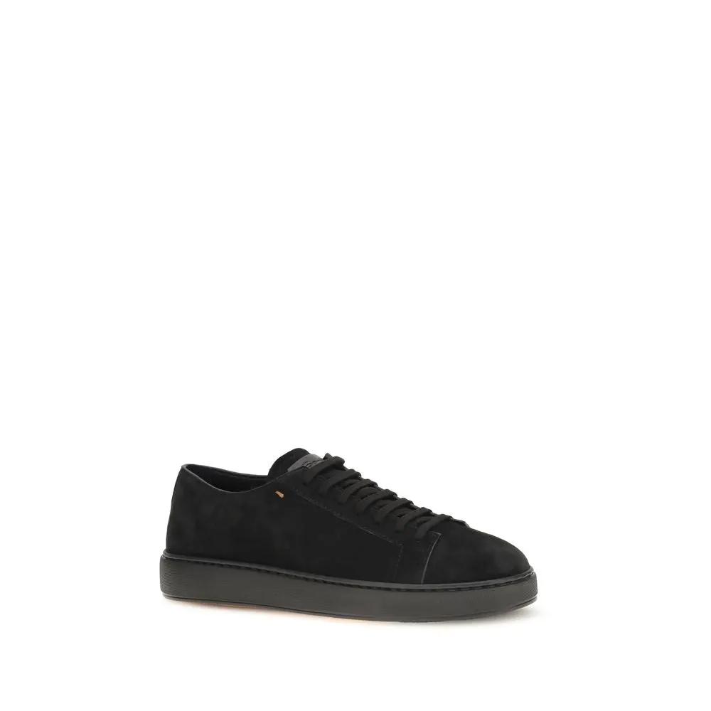 Santoni Black Calf Leather Bos Taurus Low Top Sneakers