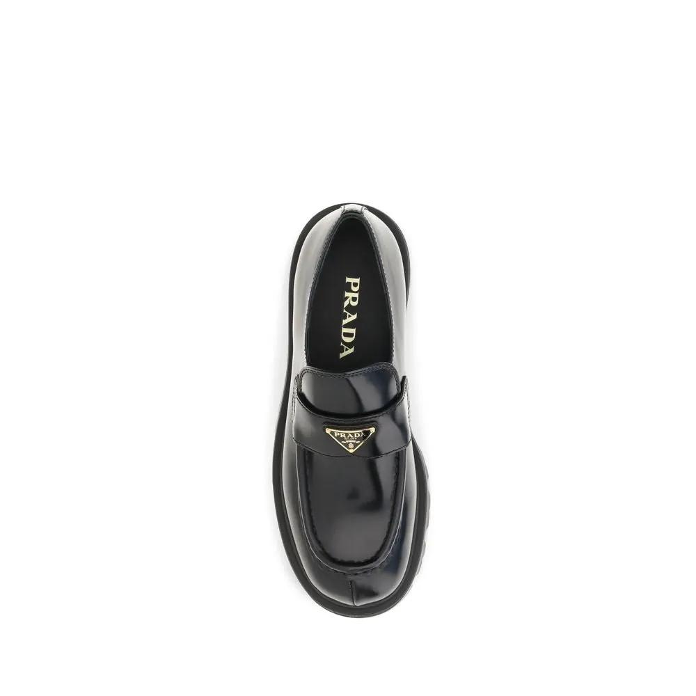 Prada Black Calf Leather Bos Taurus Slip-On Loafers