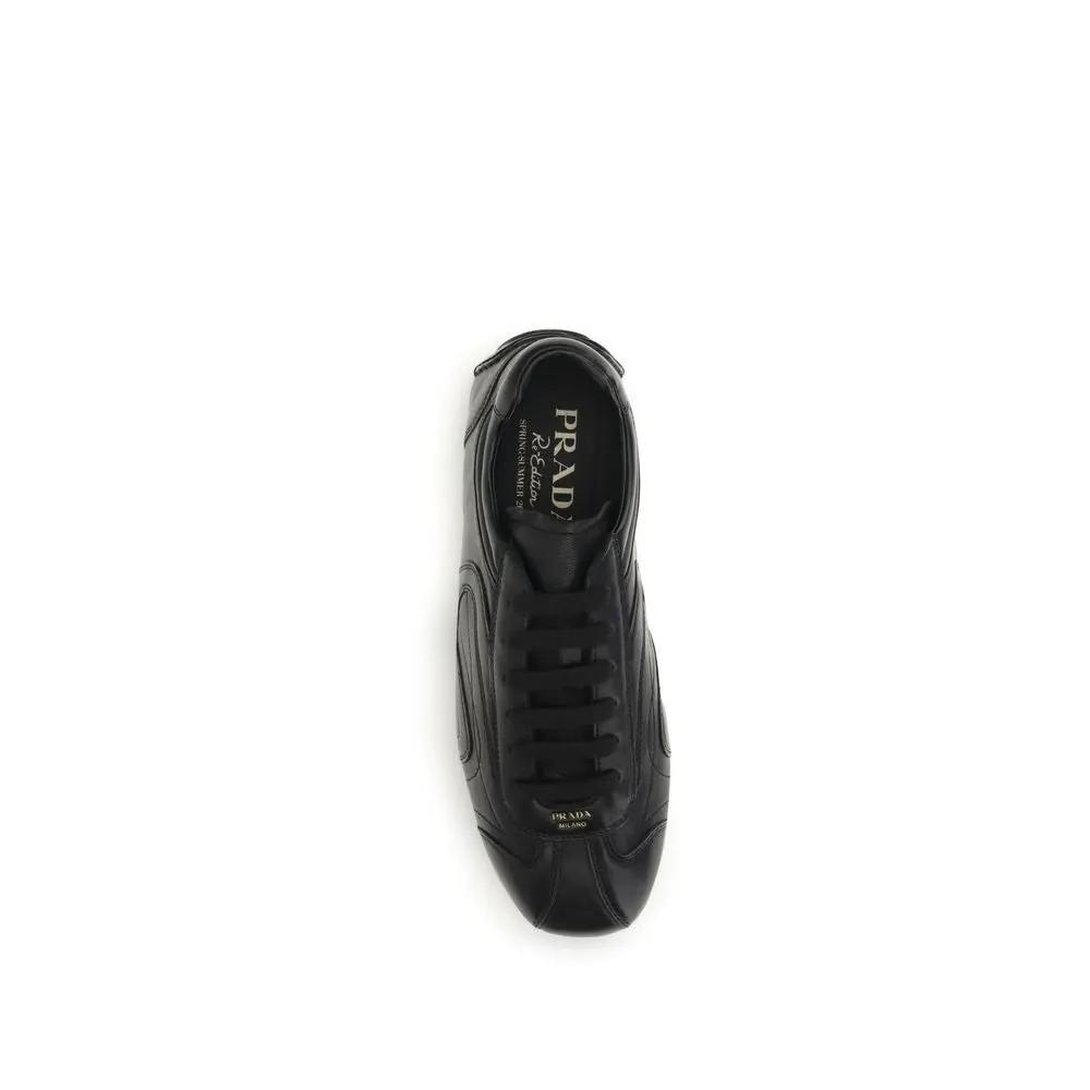 Prada Black Calf Leather Bos Taurus Low Top Sneakers