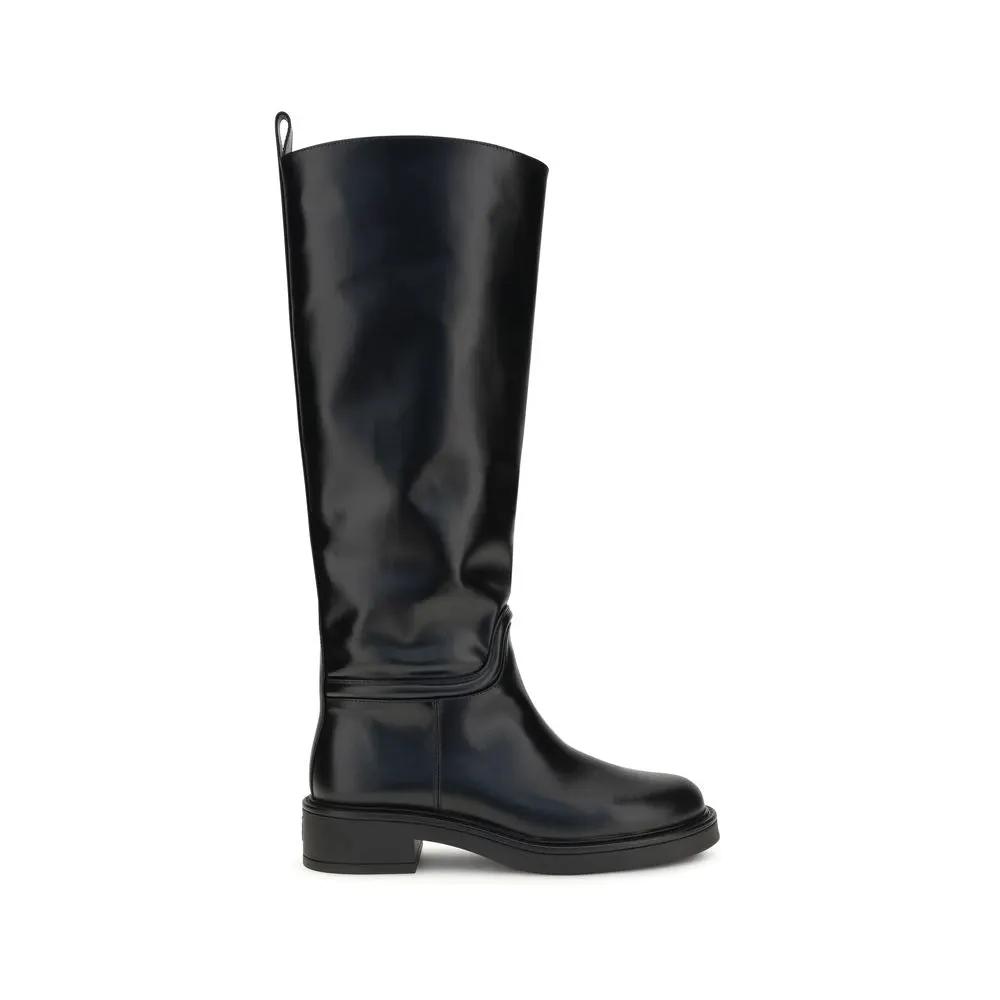 Stuart Weitzman Black Calf Leather Bos Taurus Flat Boots