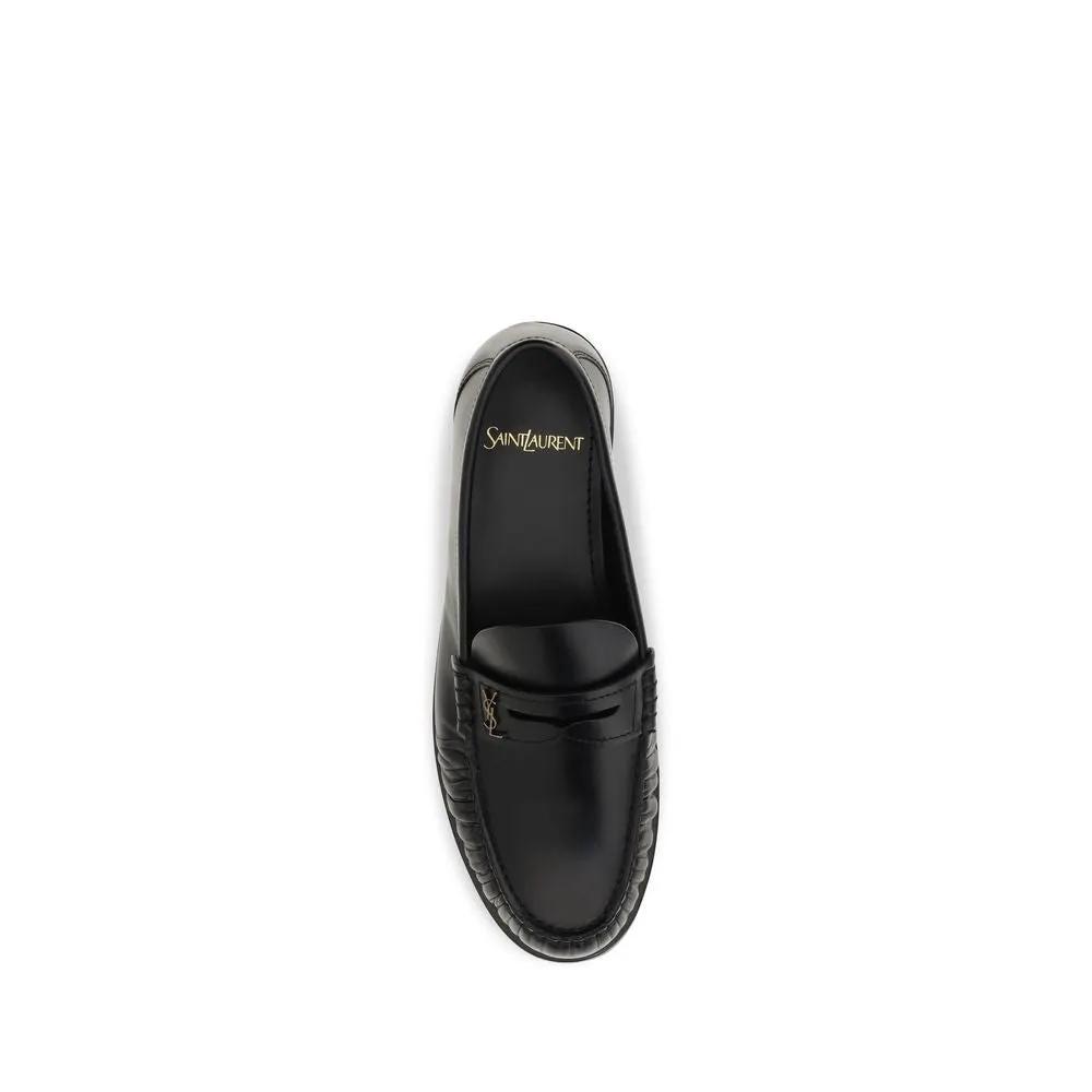 Saint Laurent Black Calf Leather Bos Taurus Slip-On Loafers
