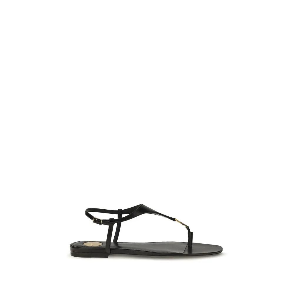 Saint Laurent Saint Laurent Black Calf Leather Bos Taurus Flat Sandals