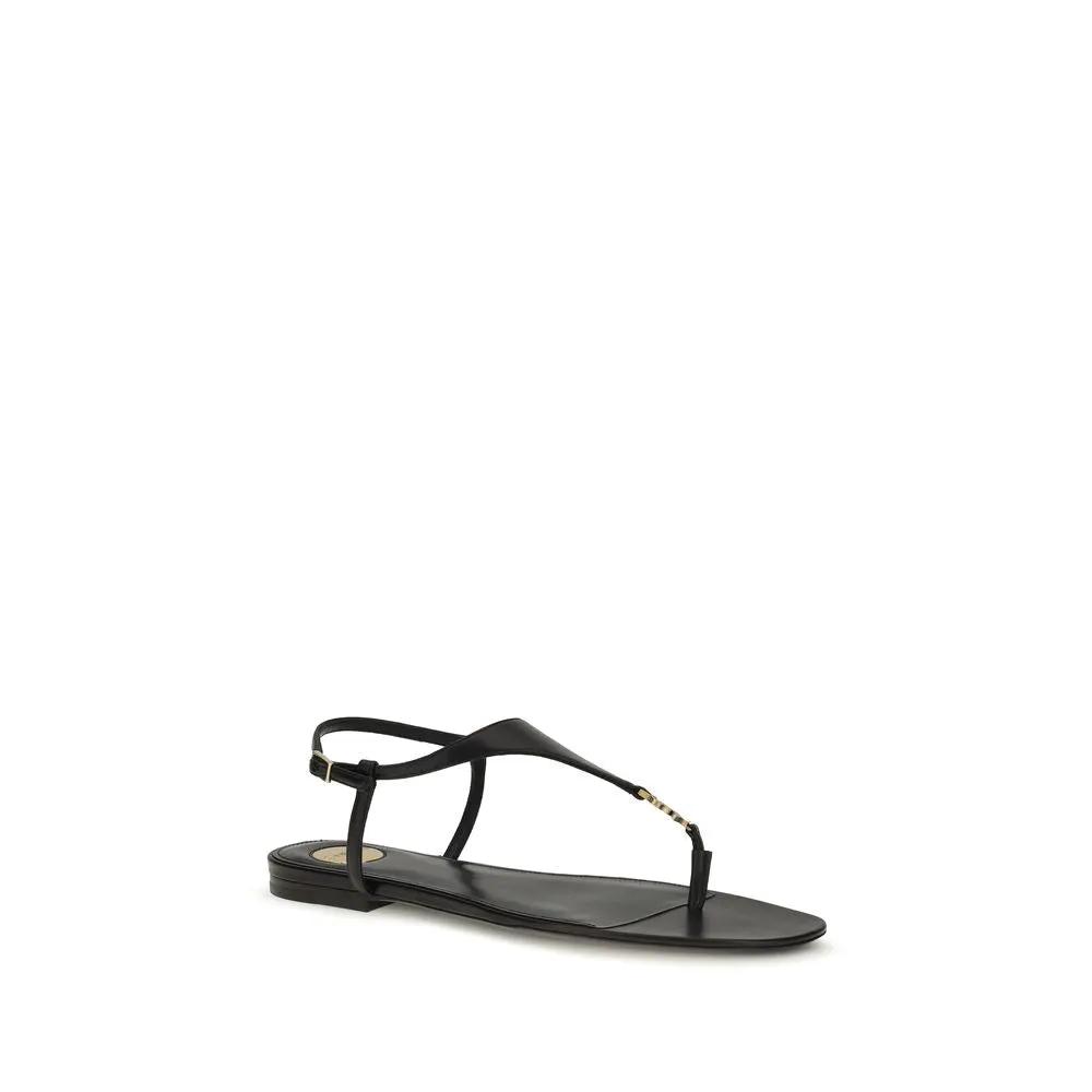Saint Laurent Saint Laurent Black Calf Leather Bos Taurus Flat Sandals