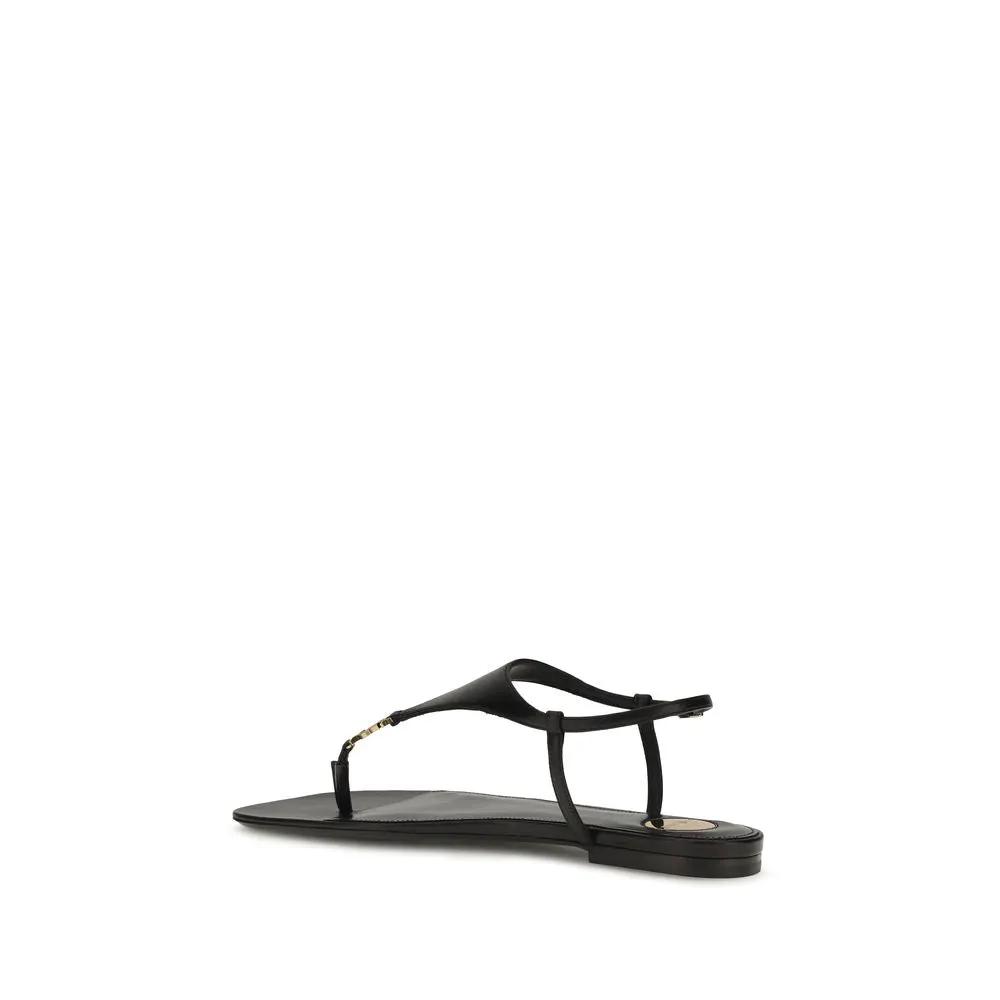 Saint Laurent Saint Laurent Black Calf Leather Bos Taurus Flat Sandals