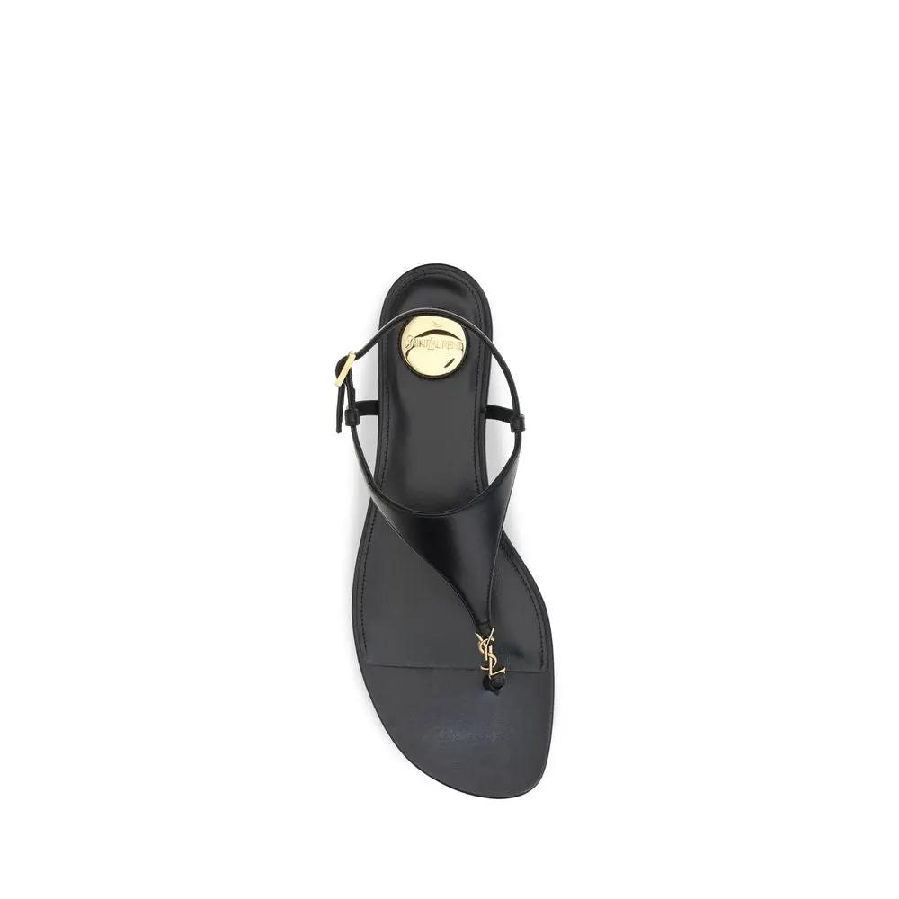 Saint Laurent Saint Laurent Black Calf Leather Bos Taurus Flat Sandals